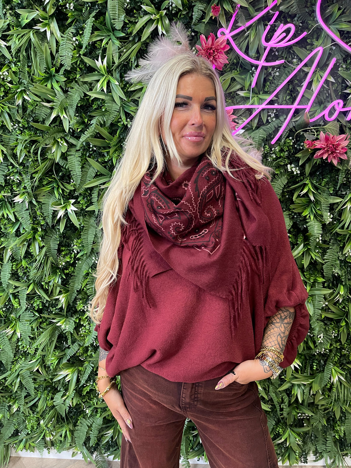 Grote sjaal paisley bordeaux