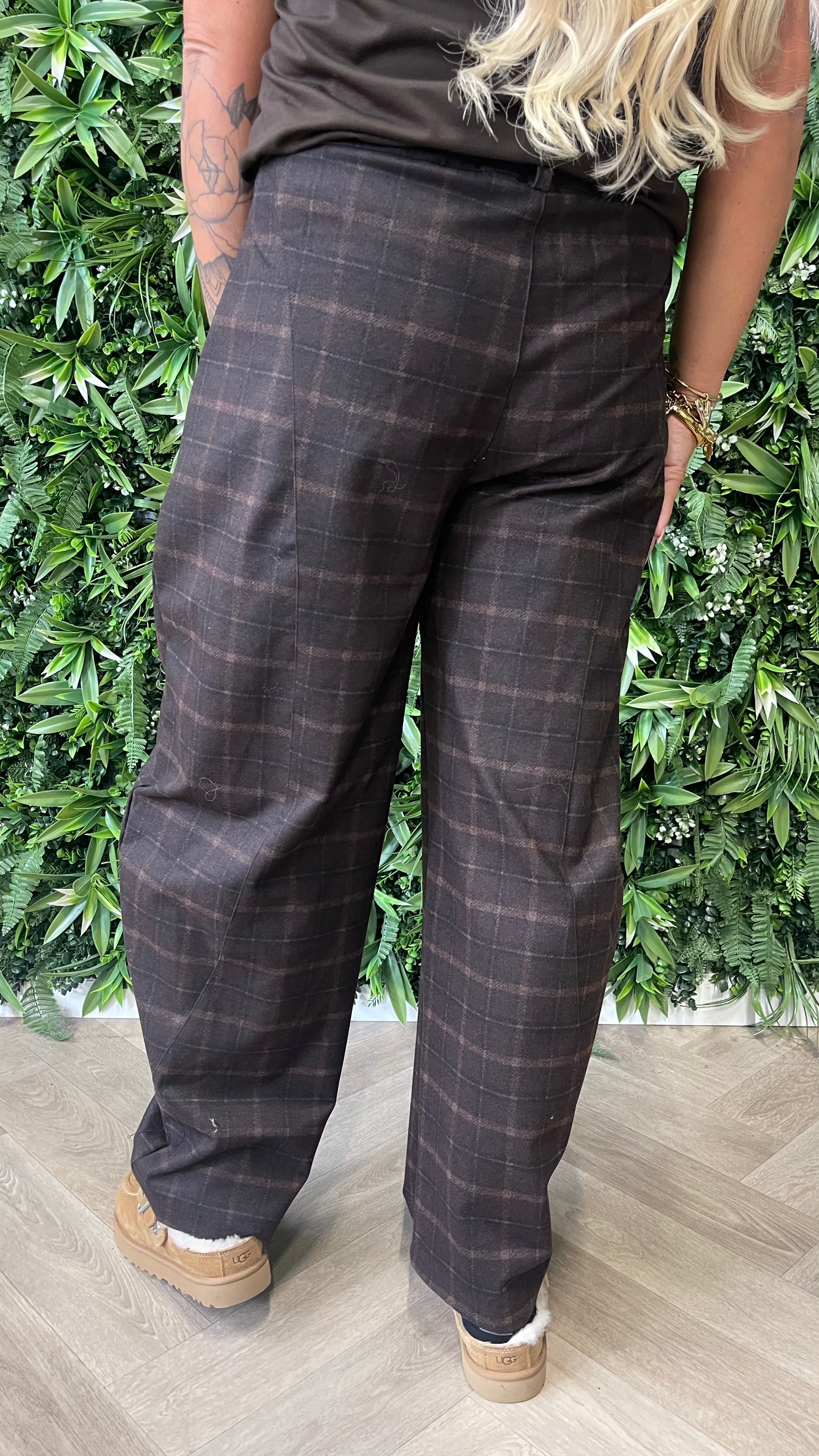Pantalon barrel met ruit donkerbruin