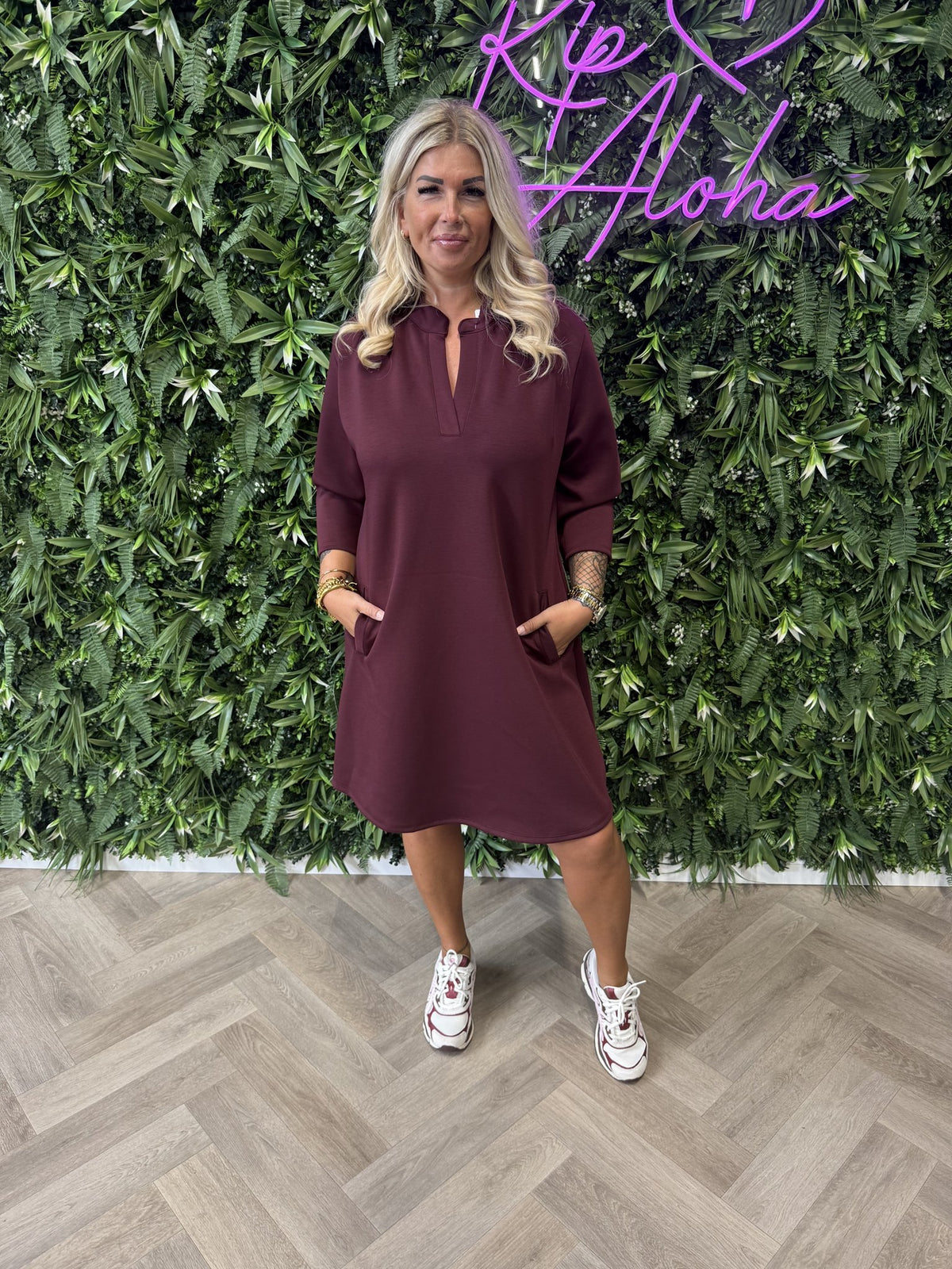 Jurk deluxe uni aubergine