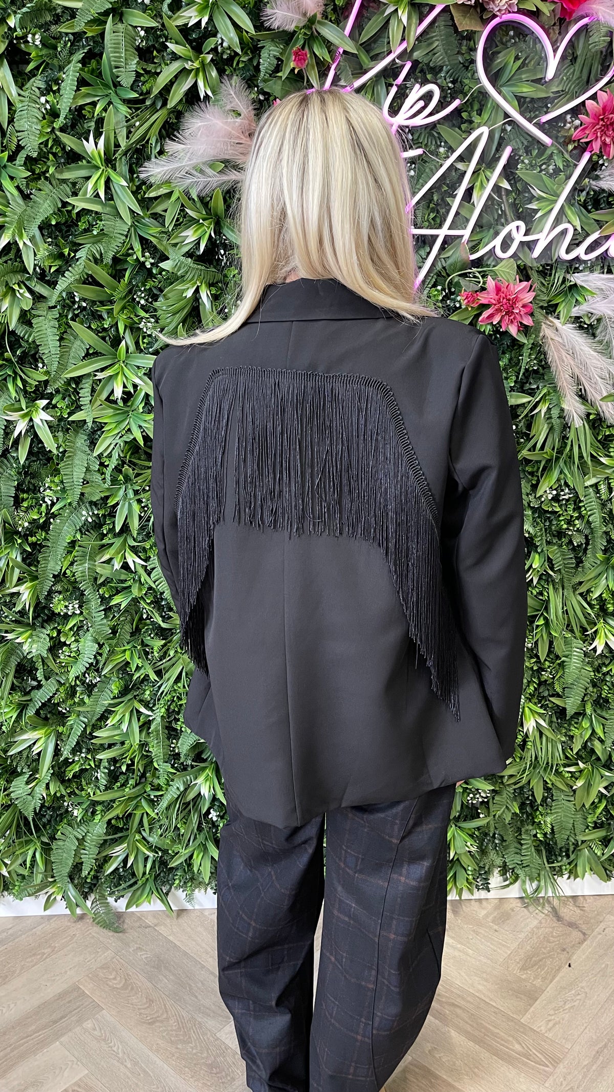 Blazer met franjes uni zwart