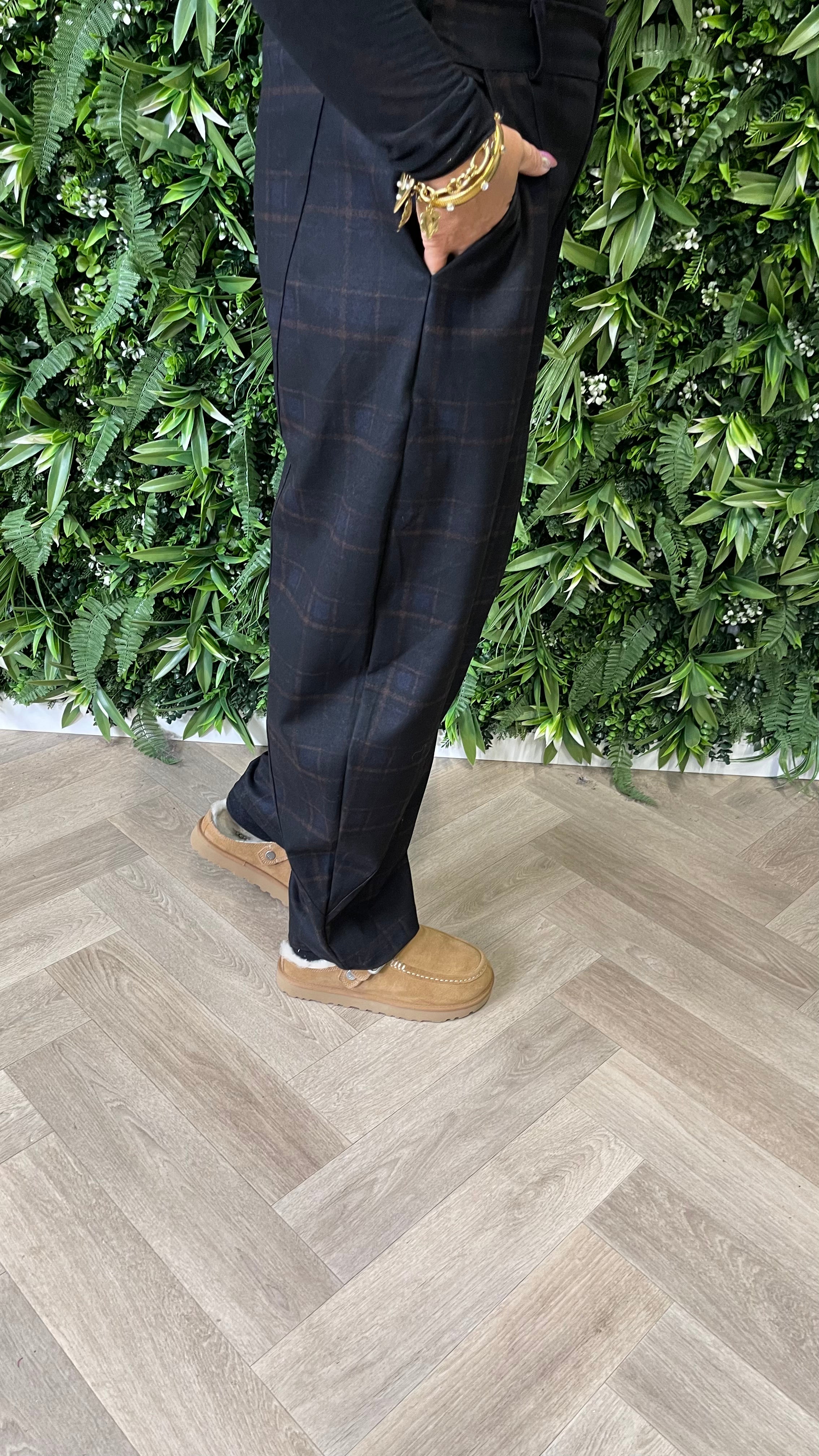 Pantalon barrel met ruit zwart