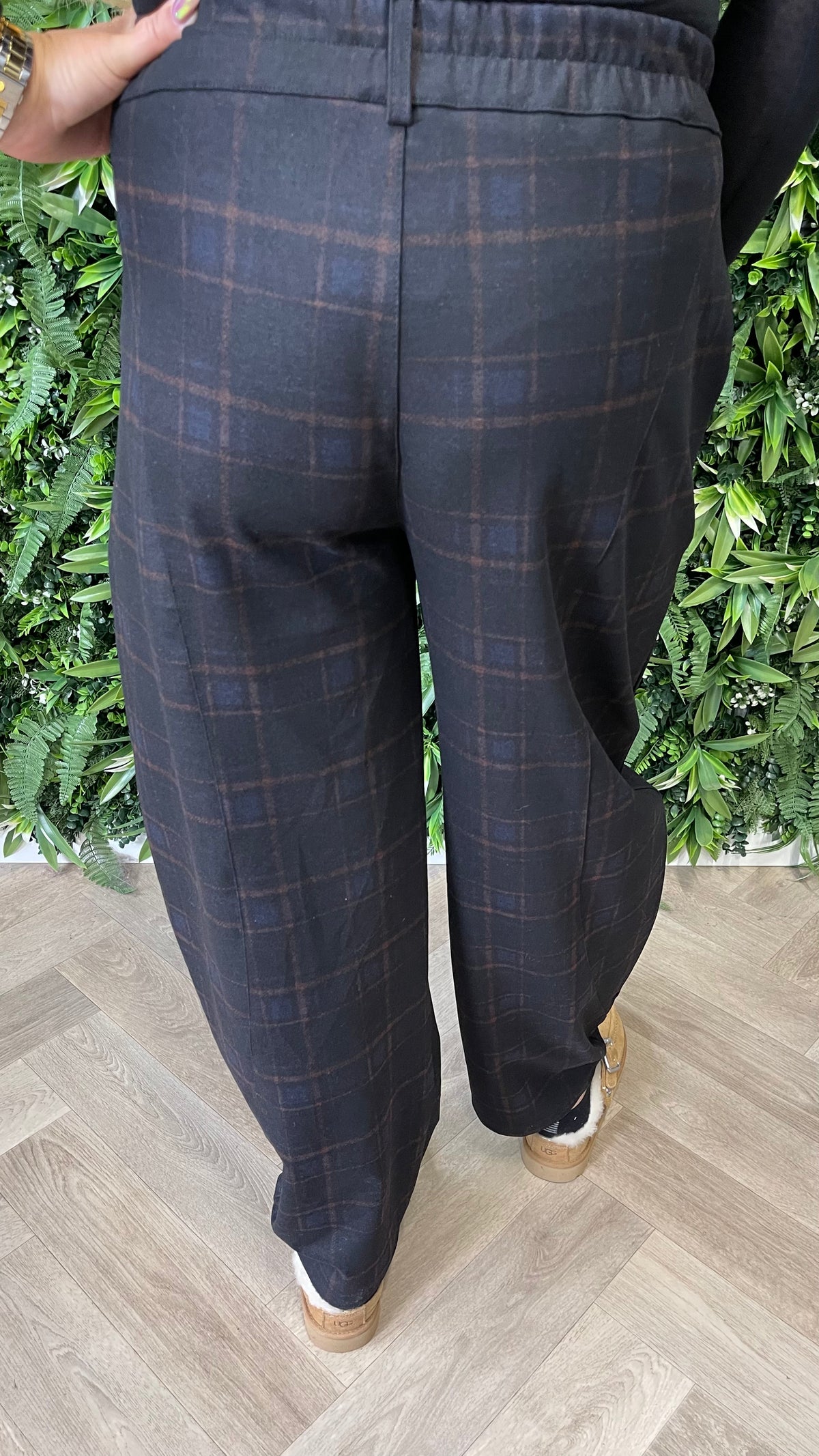 Pantalon barrel met ruit zwart