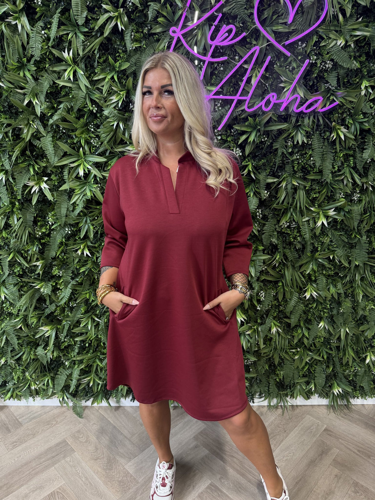 Jurk deluxe uni bordeaux