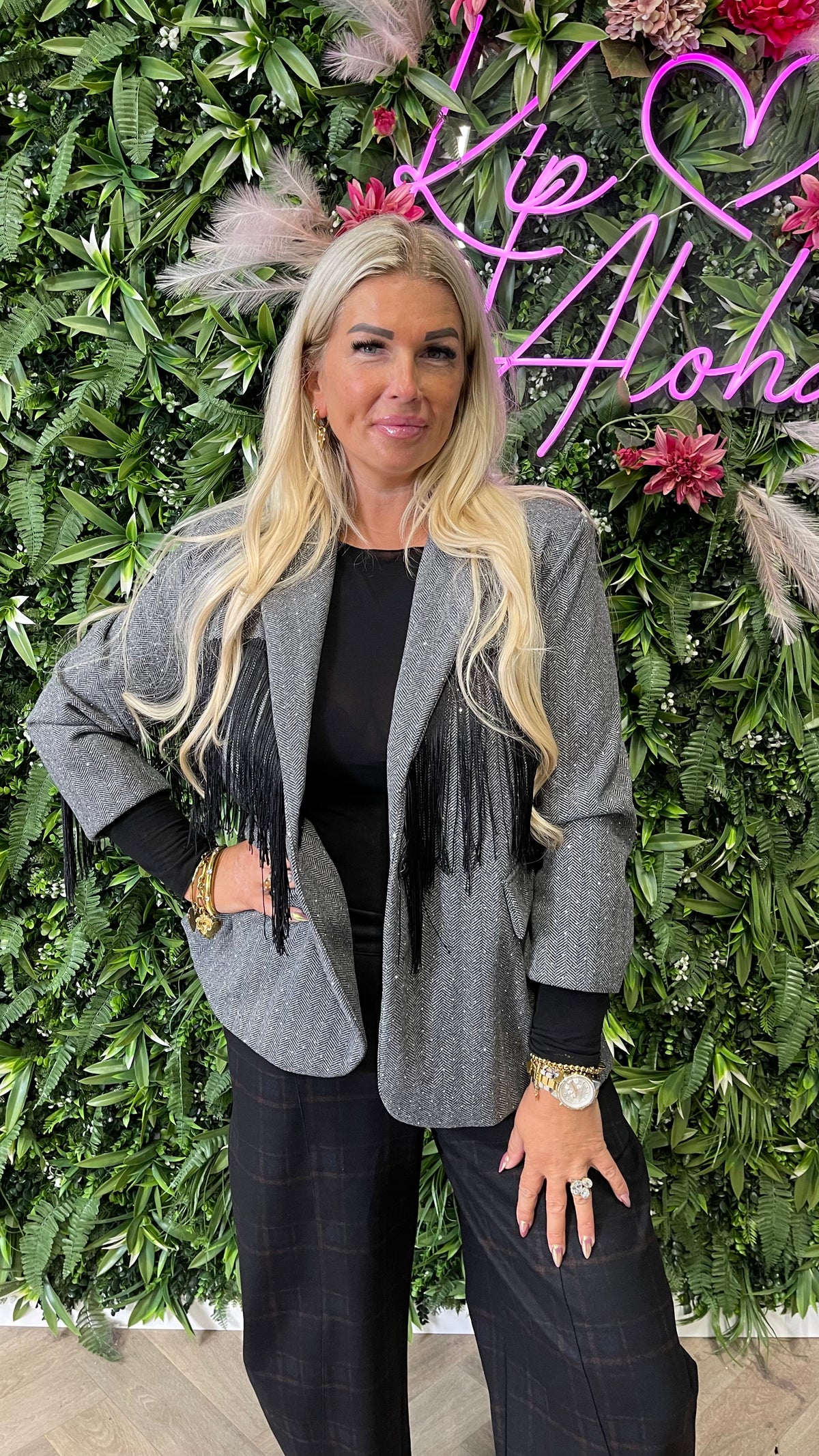 Blazer strass met franjes 3/4e mouwen donkergrijs
