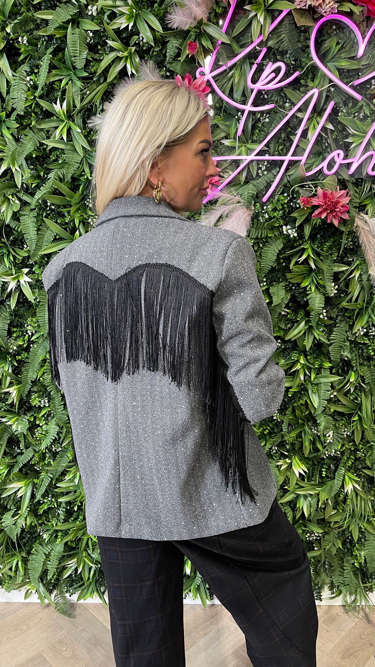 Blazer strass met franjes 3/4e mouwen donkergrijs