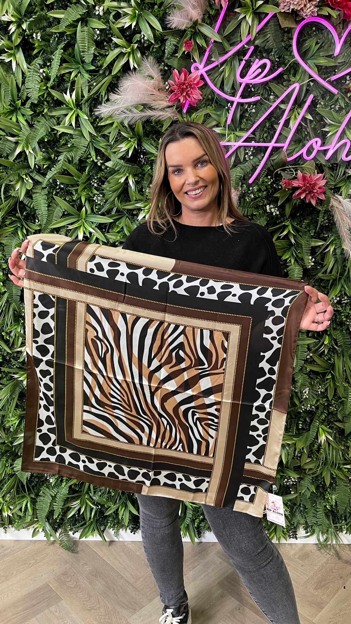 Kort sjaaltje koe/zebra print bruin