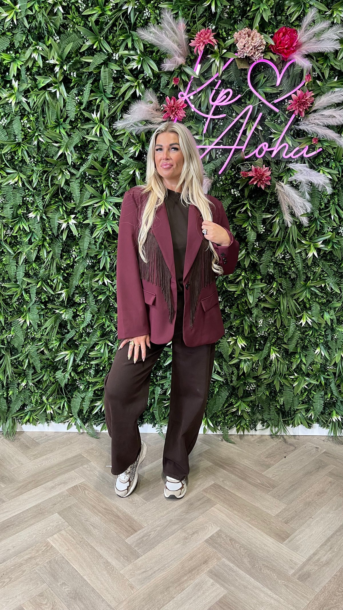 Blazer met franjes uni aubergine