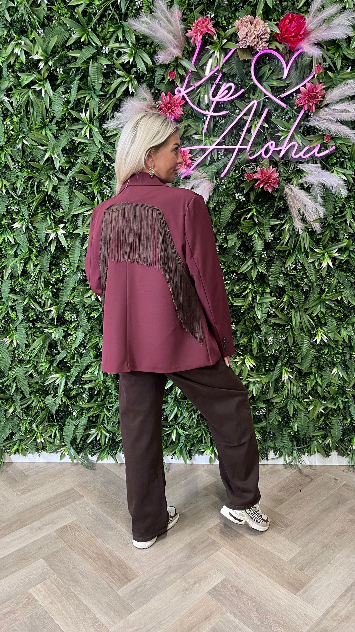 Blazer met franjes uni aubergine