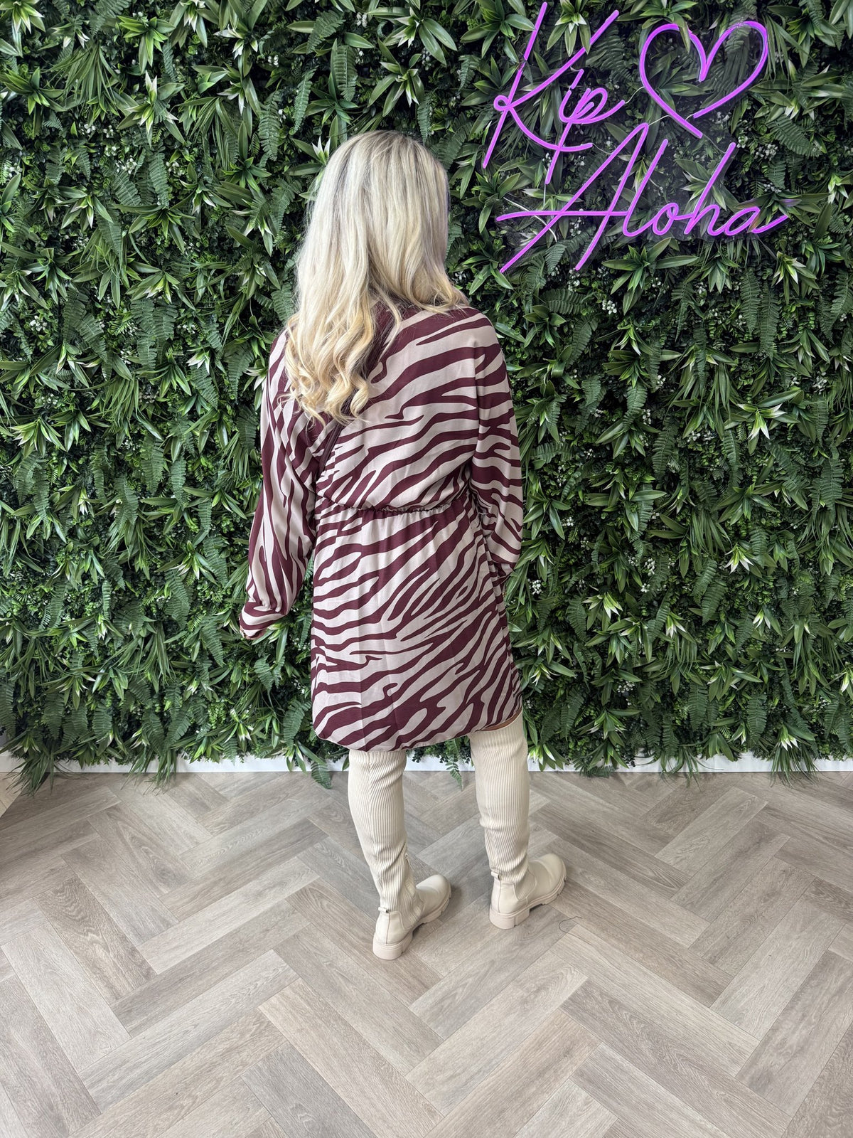 Overslag jurk met print zebra bordeaux