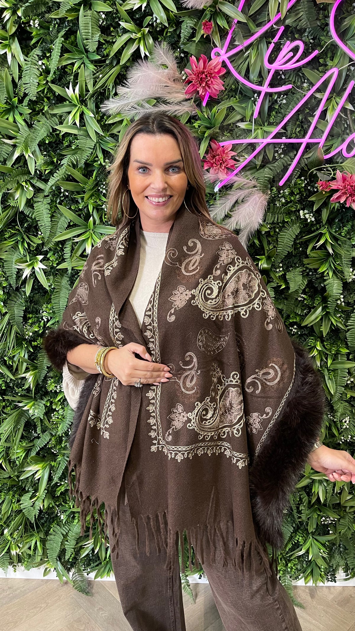Omslagdoek paisley donkerbruin