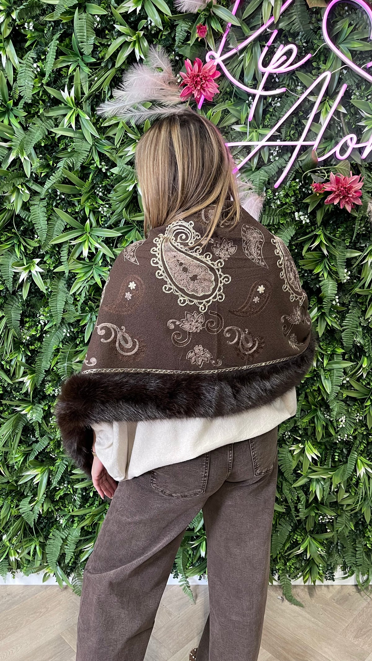 Omslagdoek paisley donkerbruin