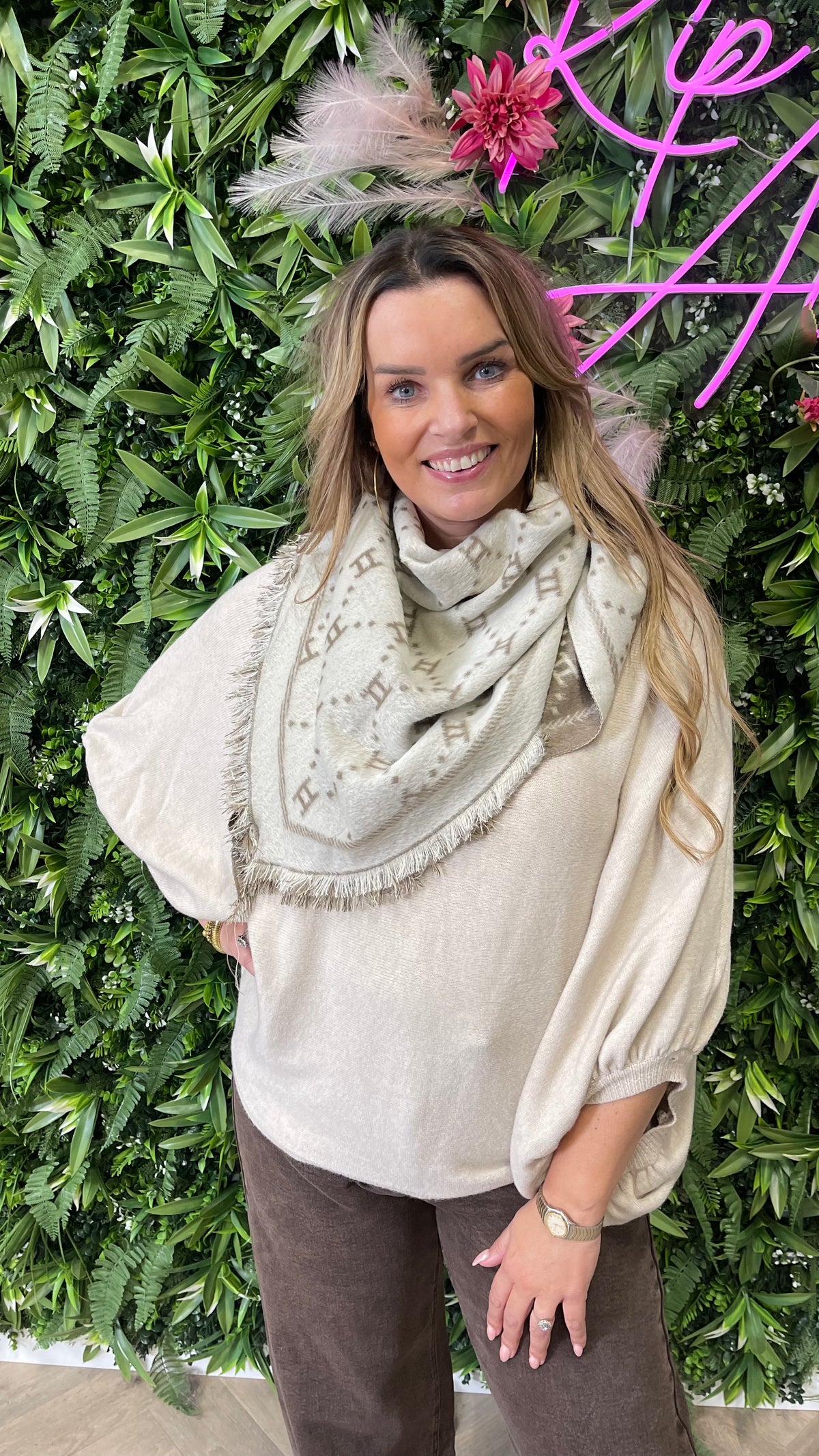 Sjaal print H taupe