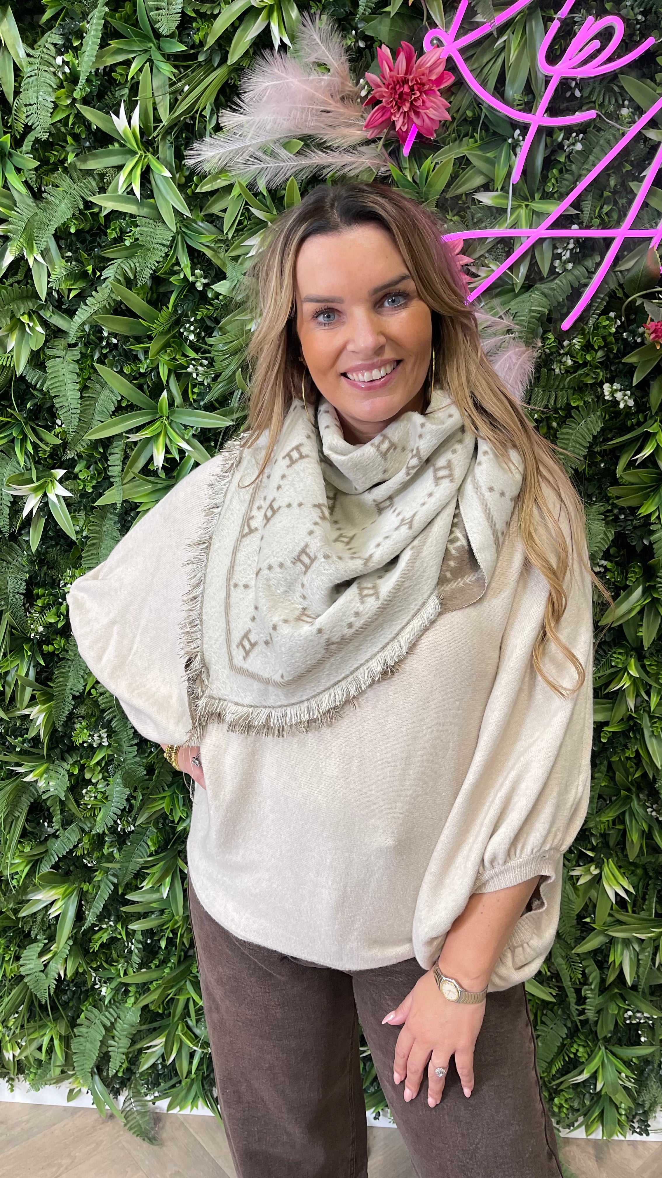 Sjaal print H taupe