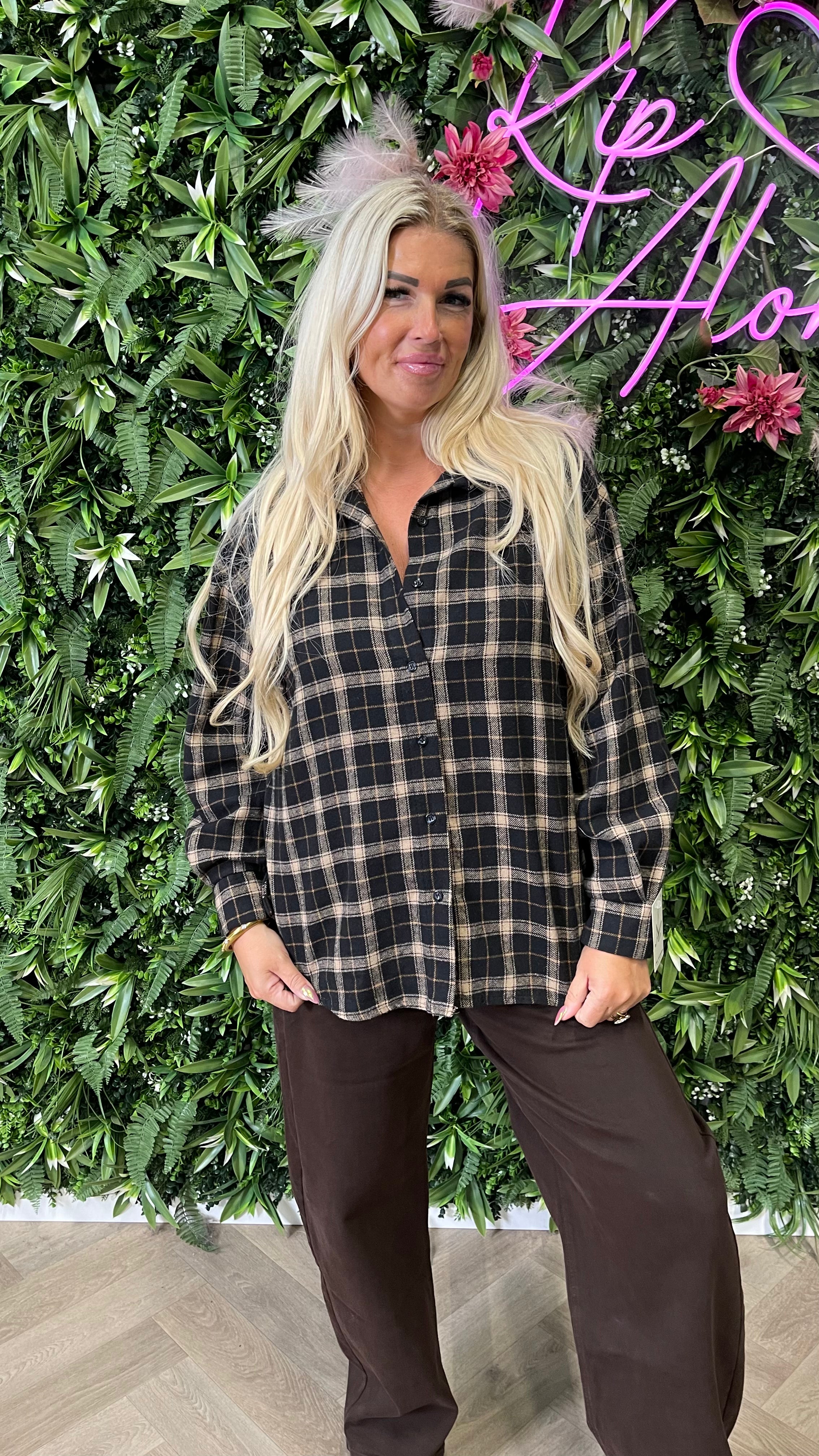 Blouse ruitpatroon zwart