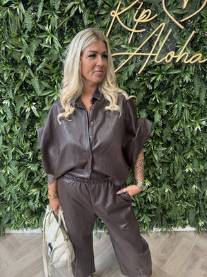 Leatherlook jasje korte mouwen donkerbruin