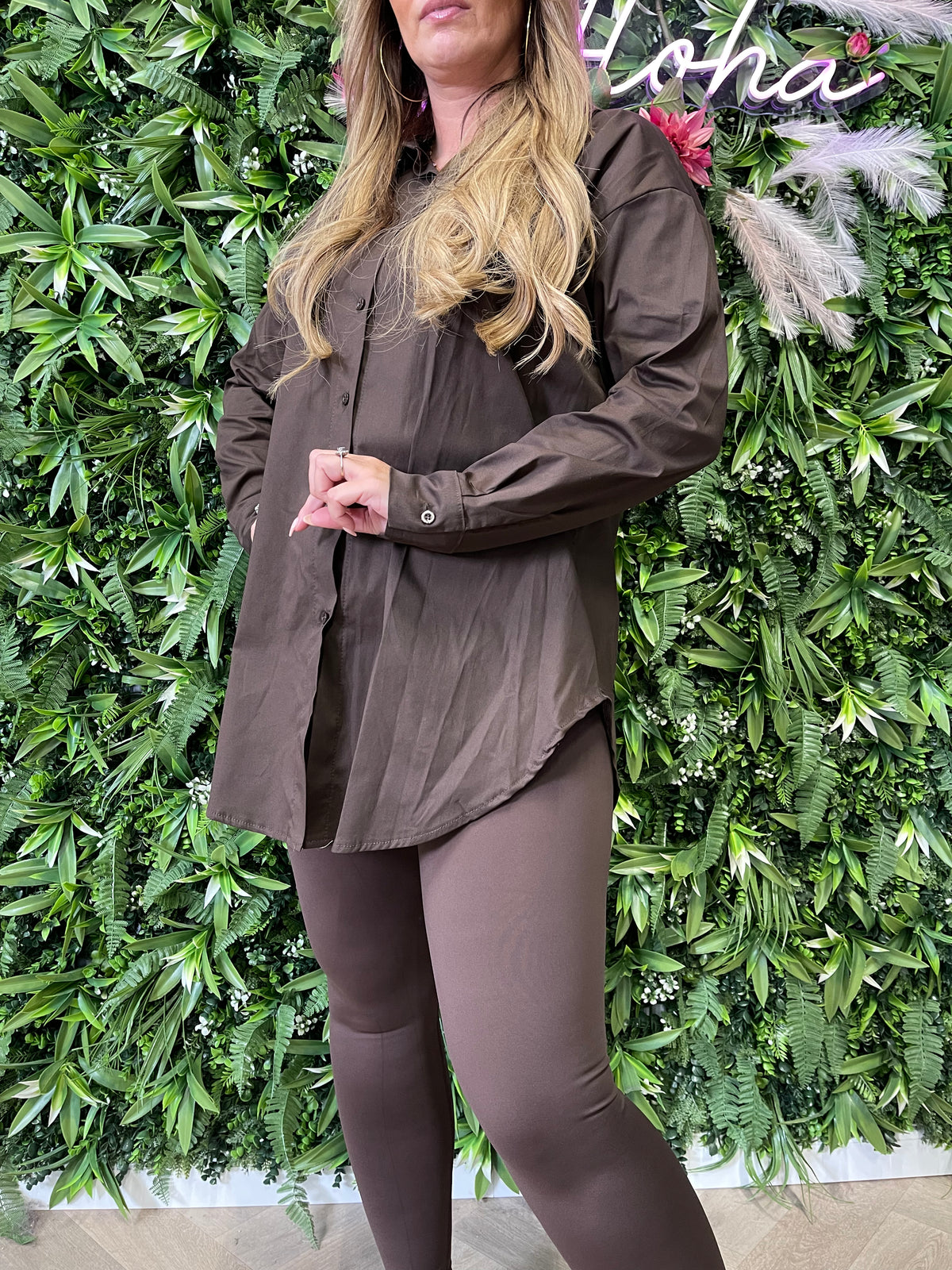 Basic blouse uni donkerbruin