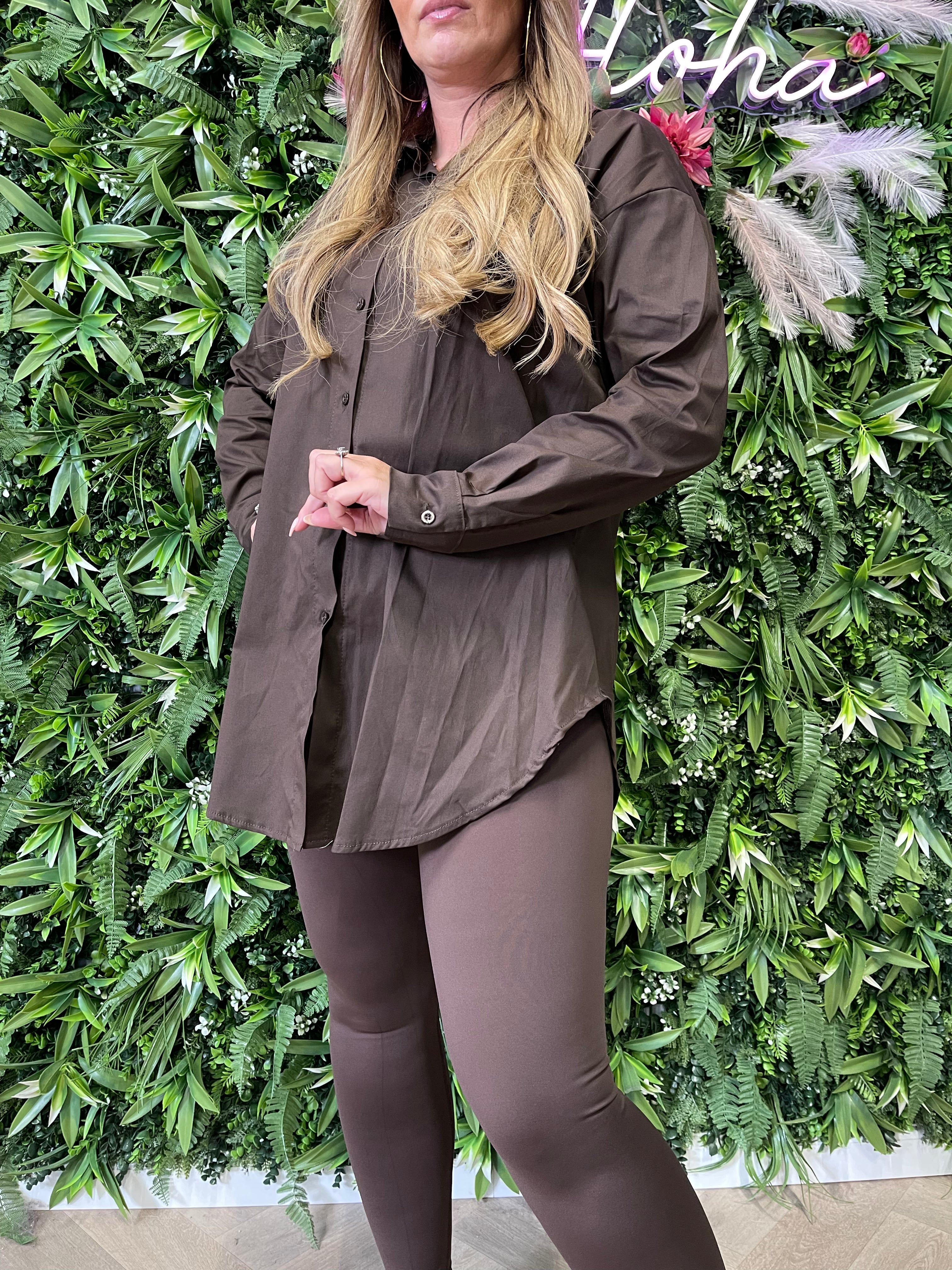 Basic blouse uni donkerbruin