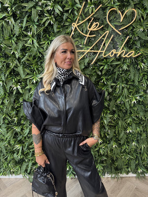 Leatherlook jasje korte mouwen zwart
