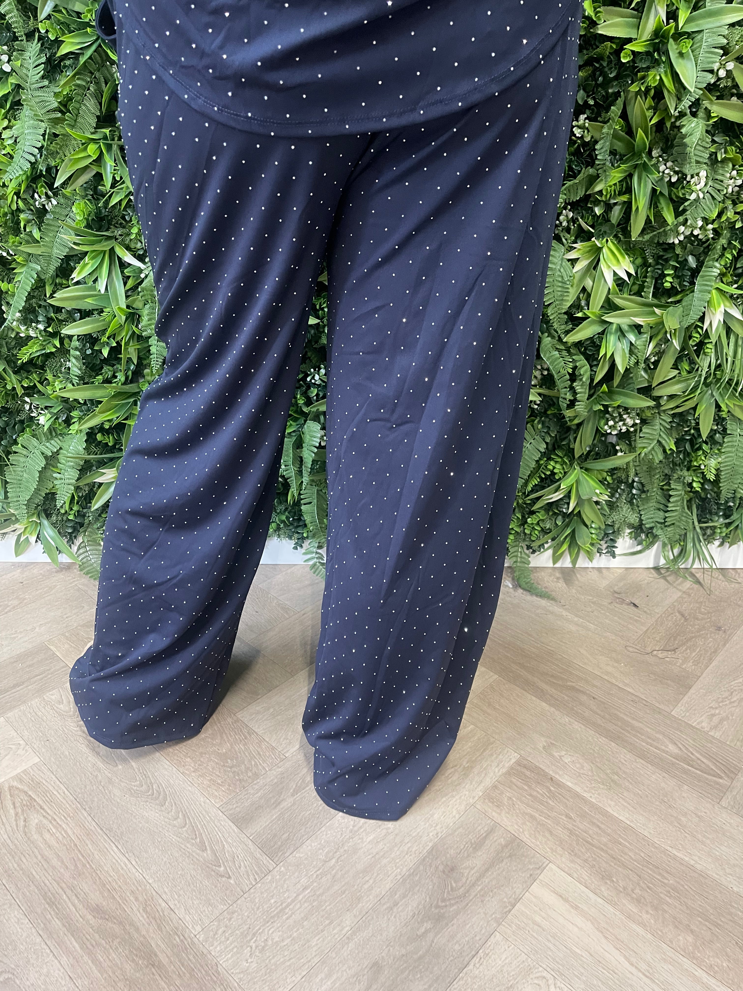 Tweedelig pak v-hals met strass marineblauw