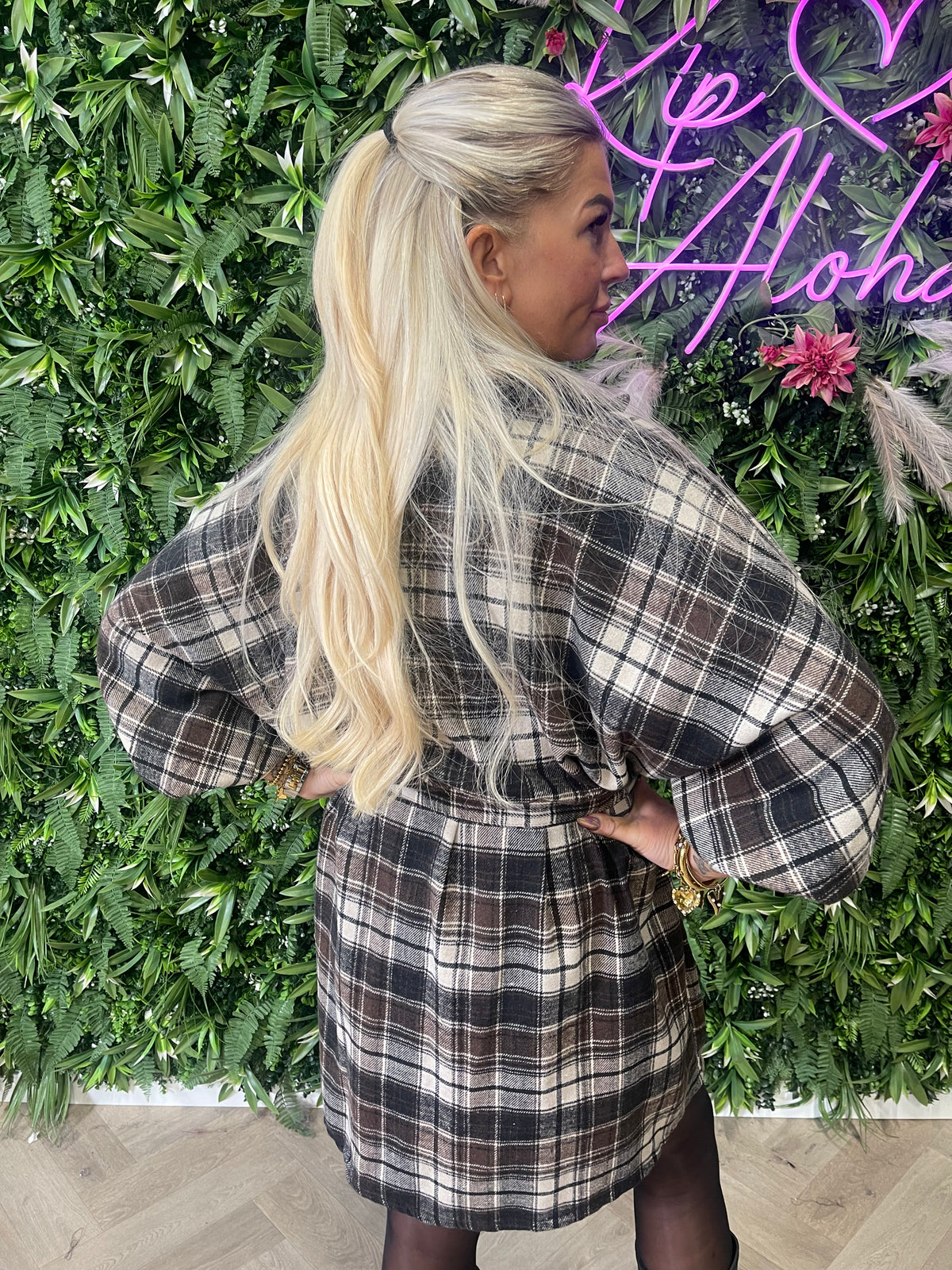 Houthakkers jurk met ceintuur donkerbruin