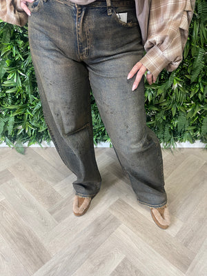Queen of Hearts Barrel jeans gevlekt bruin