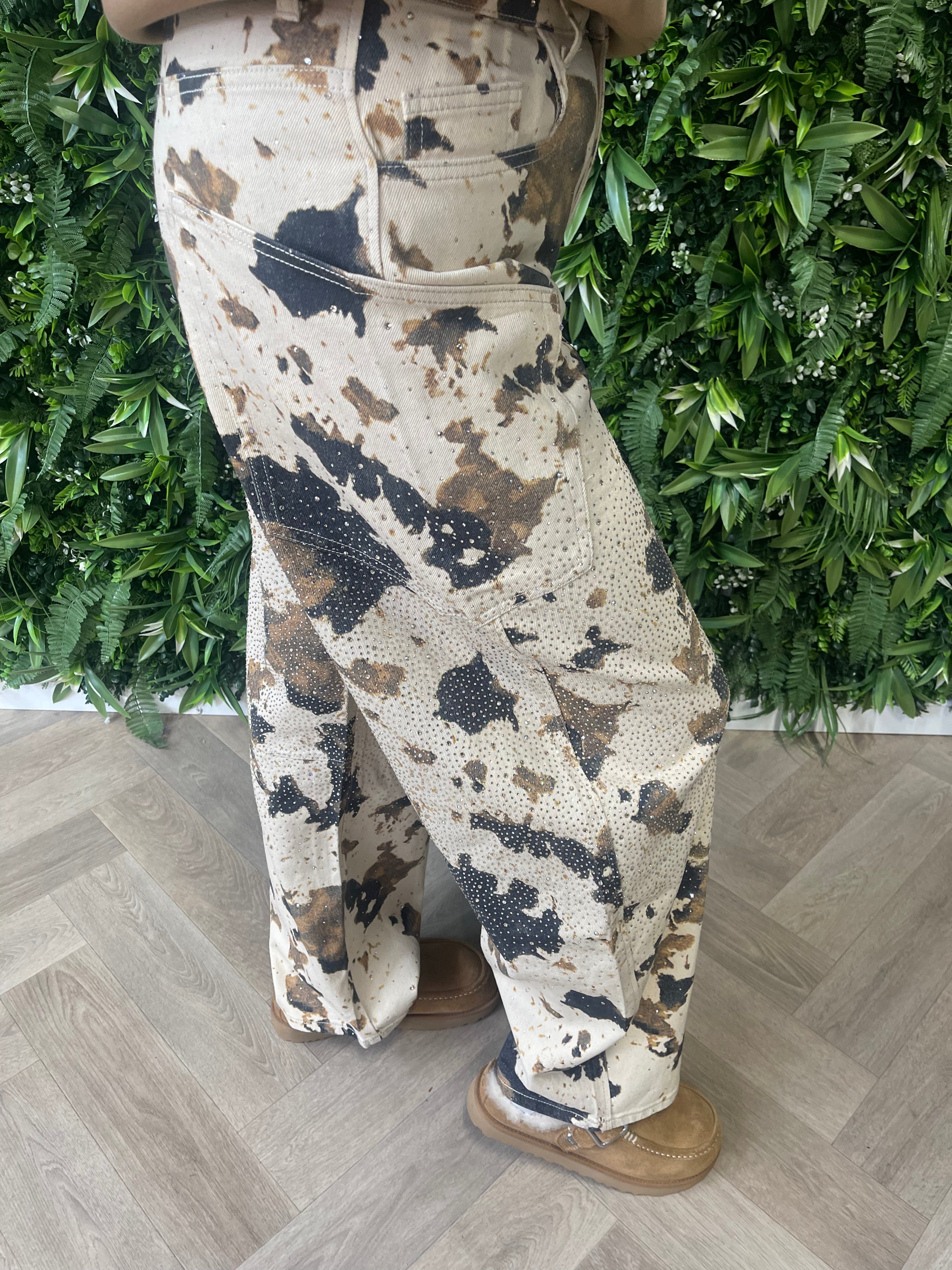 Queen of Hearts Balloon jeans gevlekt met strass beige