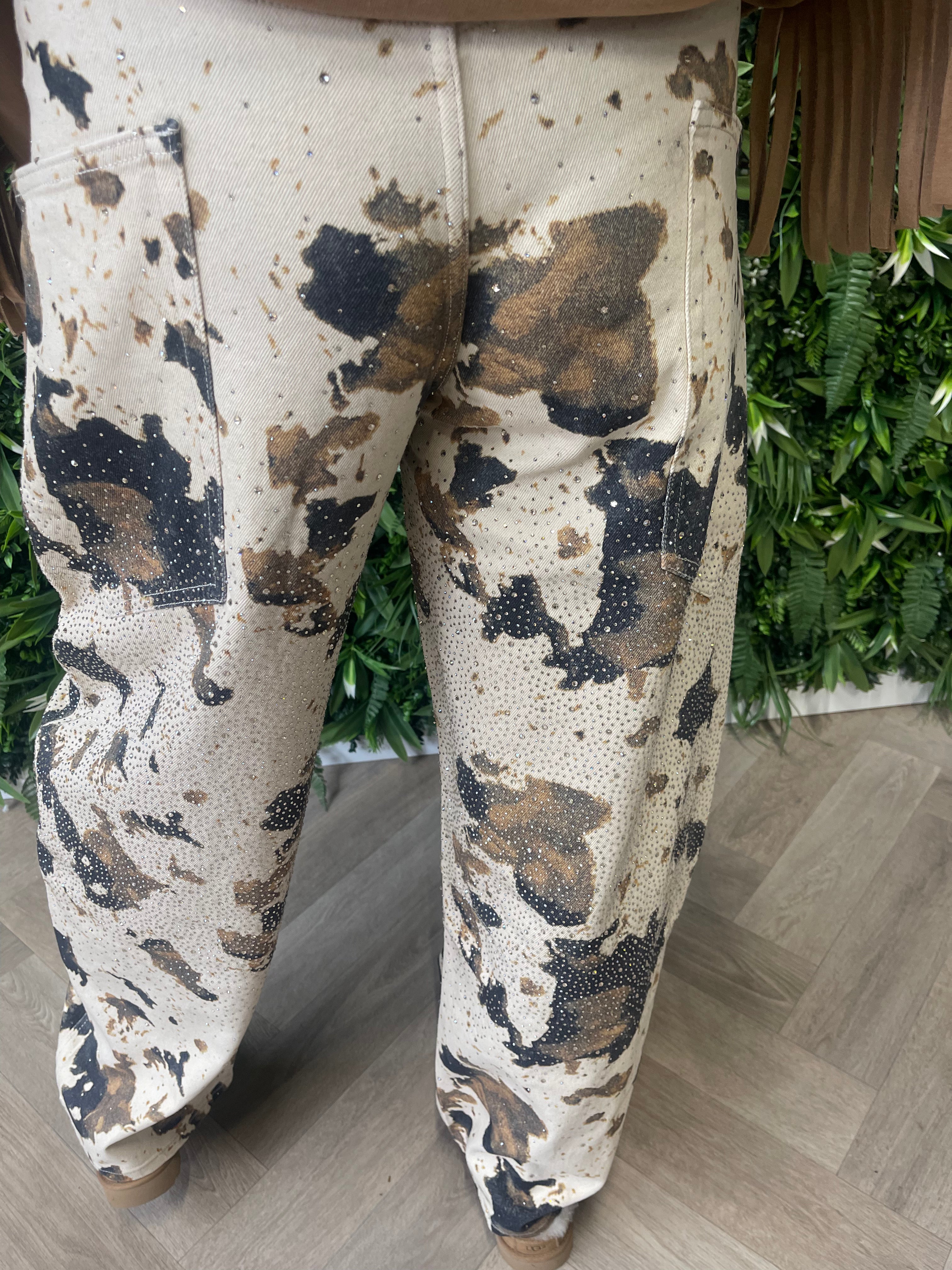 Queen of Hearts Balloon jeans gevlekt met strass beige