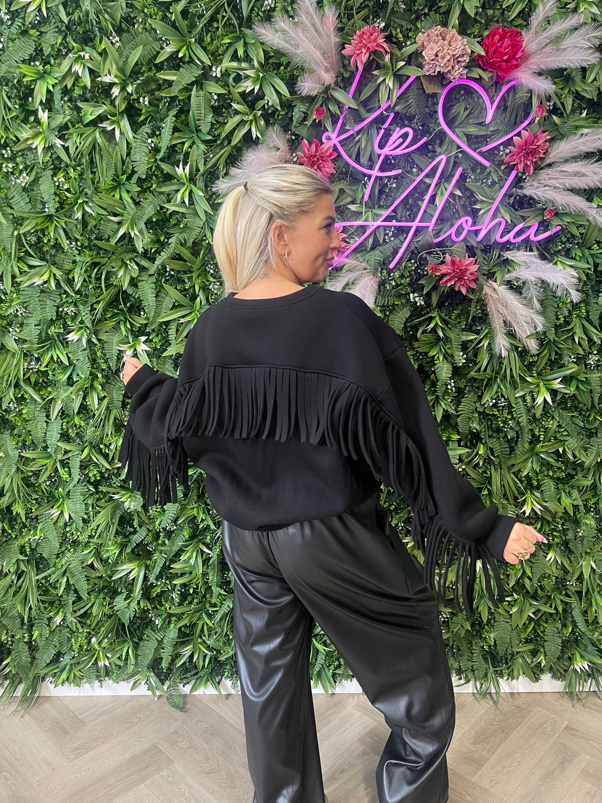 Sweater franjes uni zwart