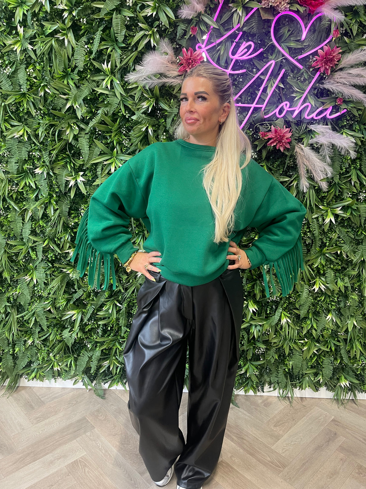 Sweater franjes uni groen