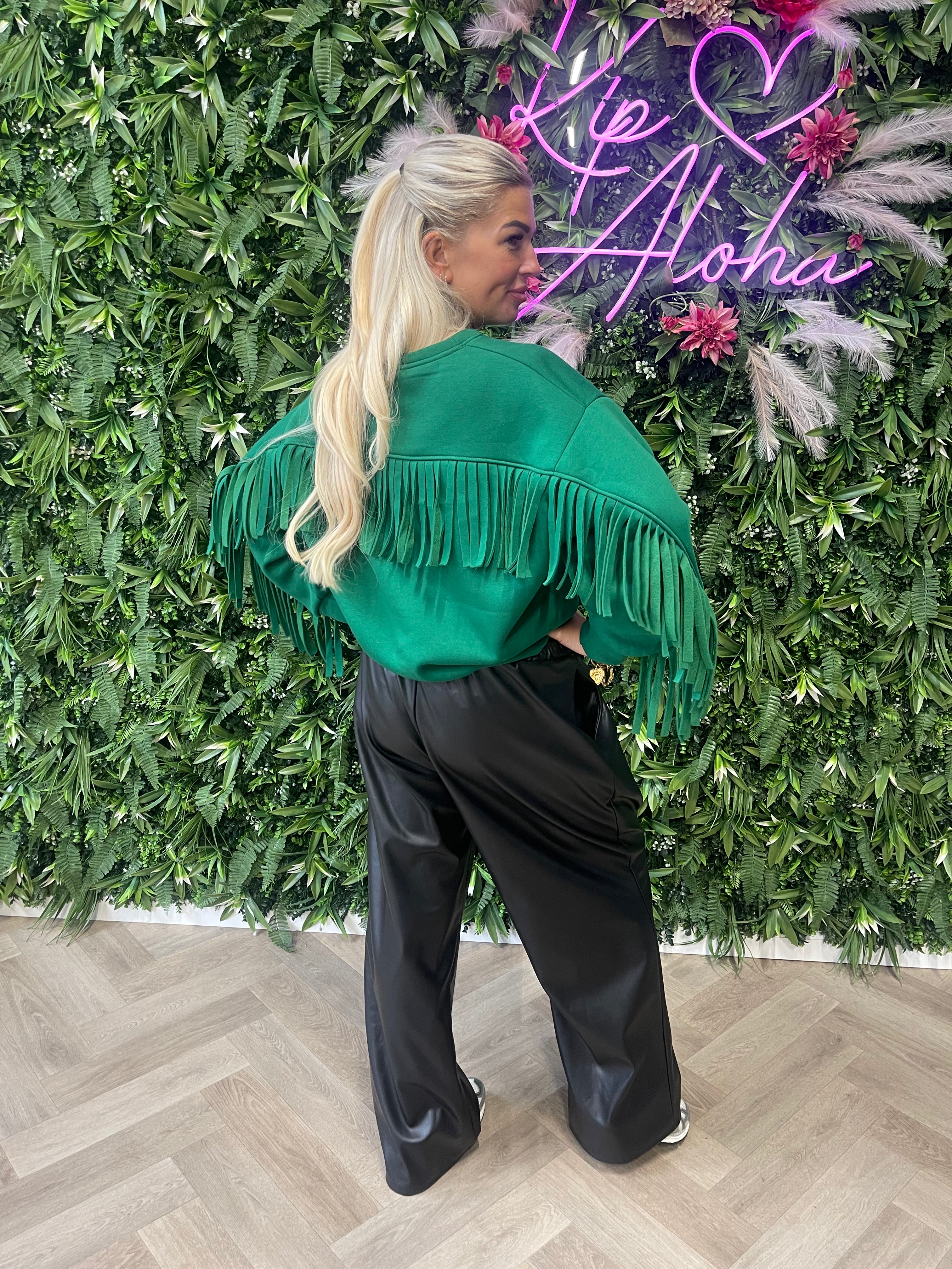Sweater franjes uni groen