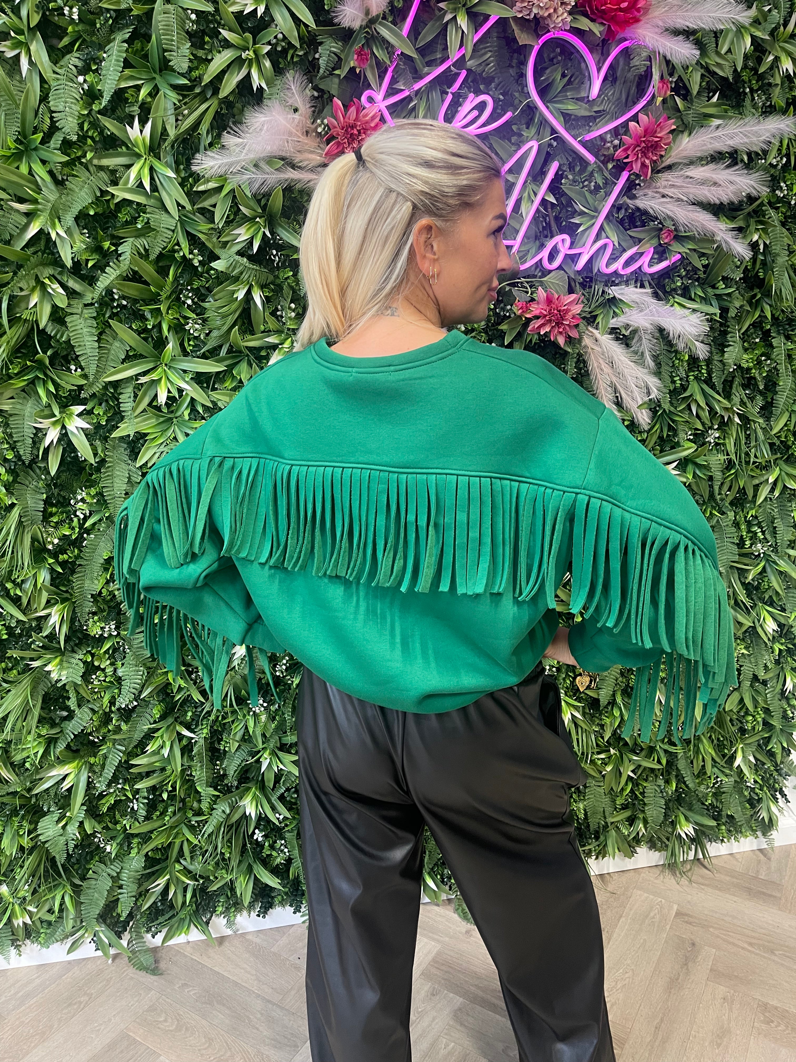 Sweater franjes uni groen