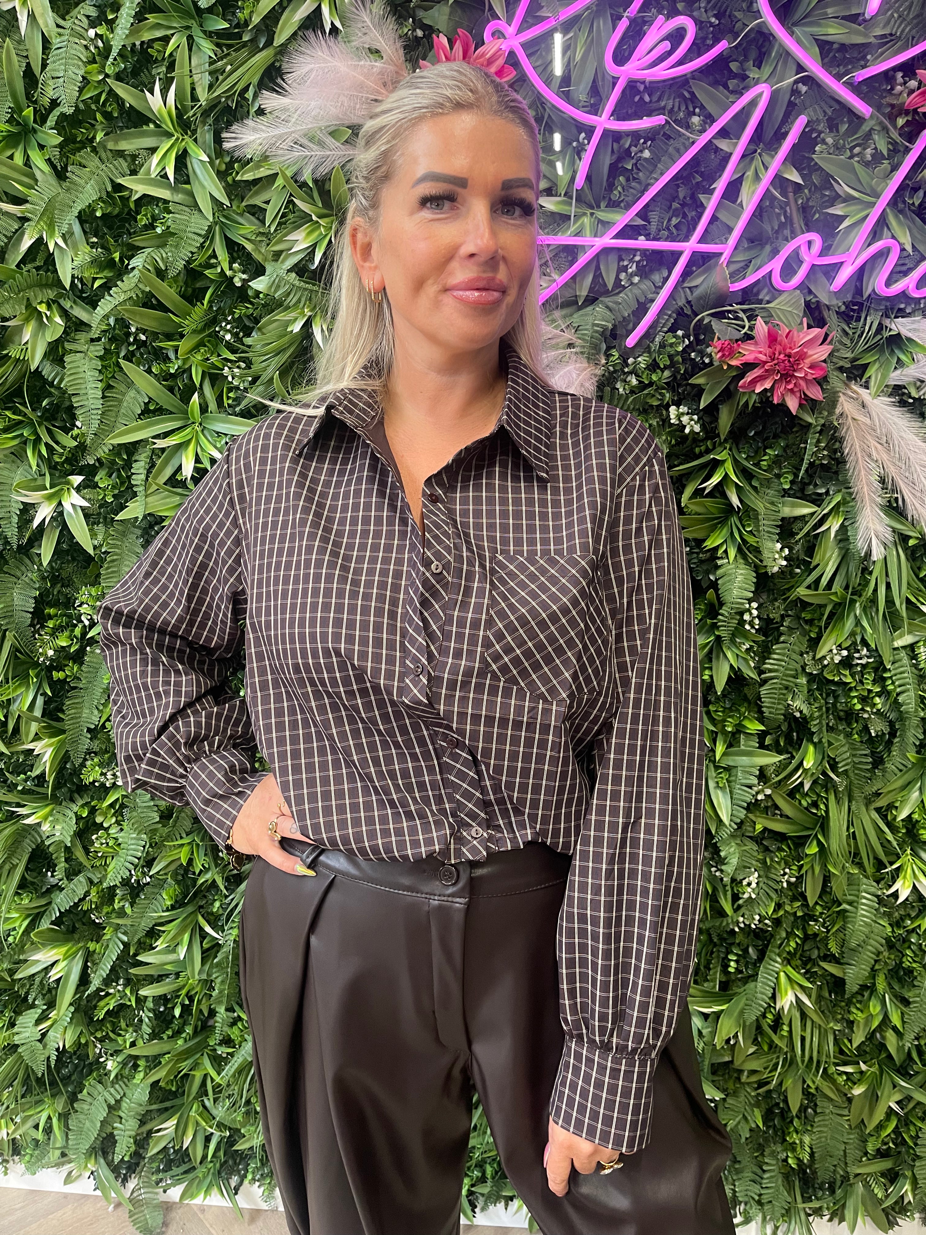 Cropped blouse houthakker donkerbruin