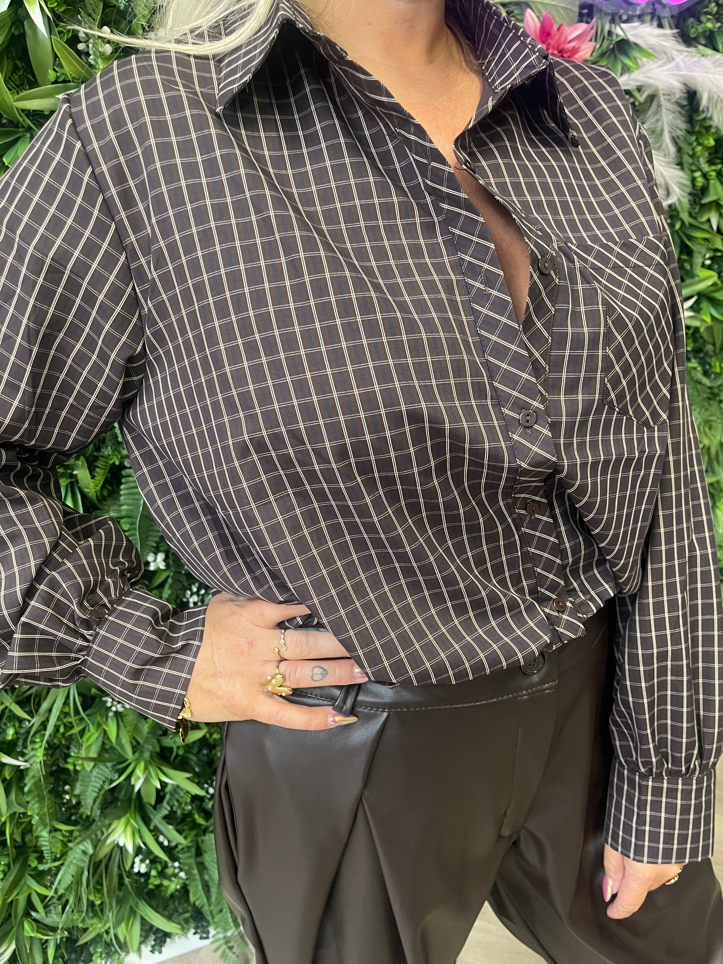 Cropped blouse houthakker donkerbruin