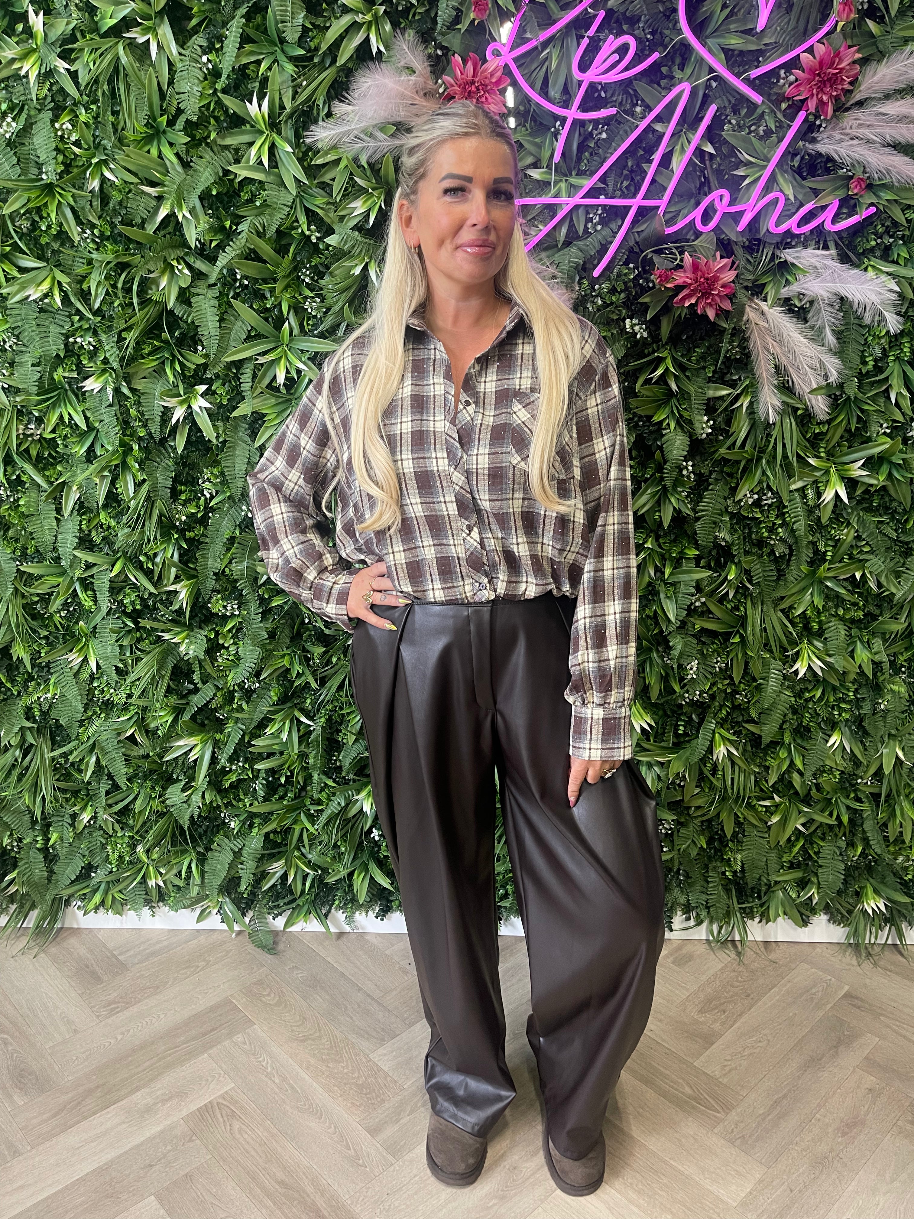 Houthakker cropped blouse met strass bruin