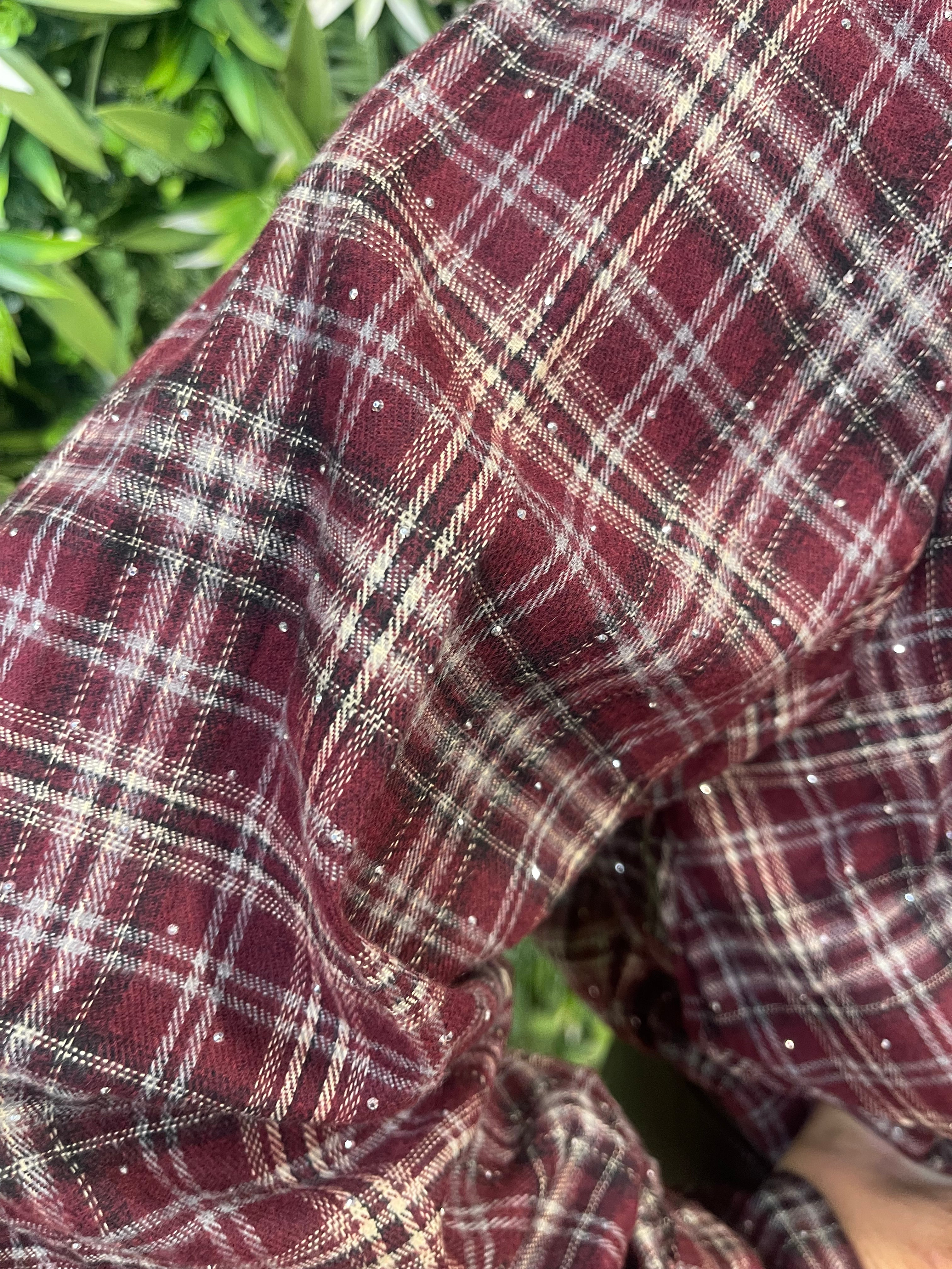 Houthakker cropped blouse met strass bordeaux