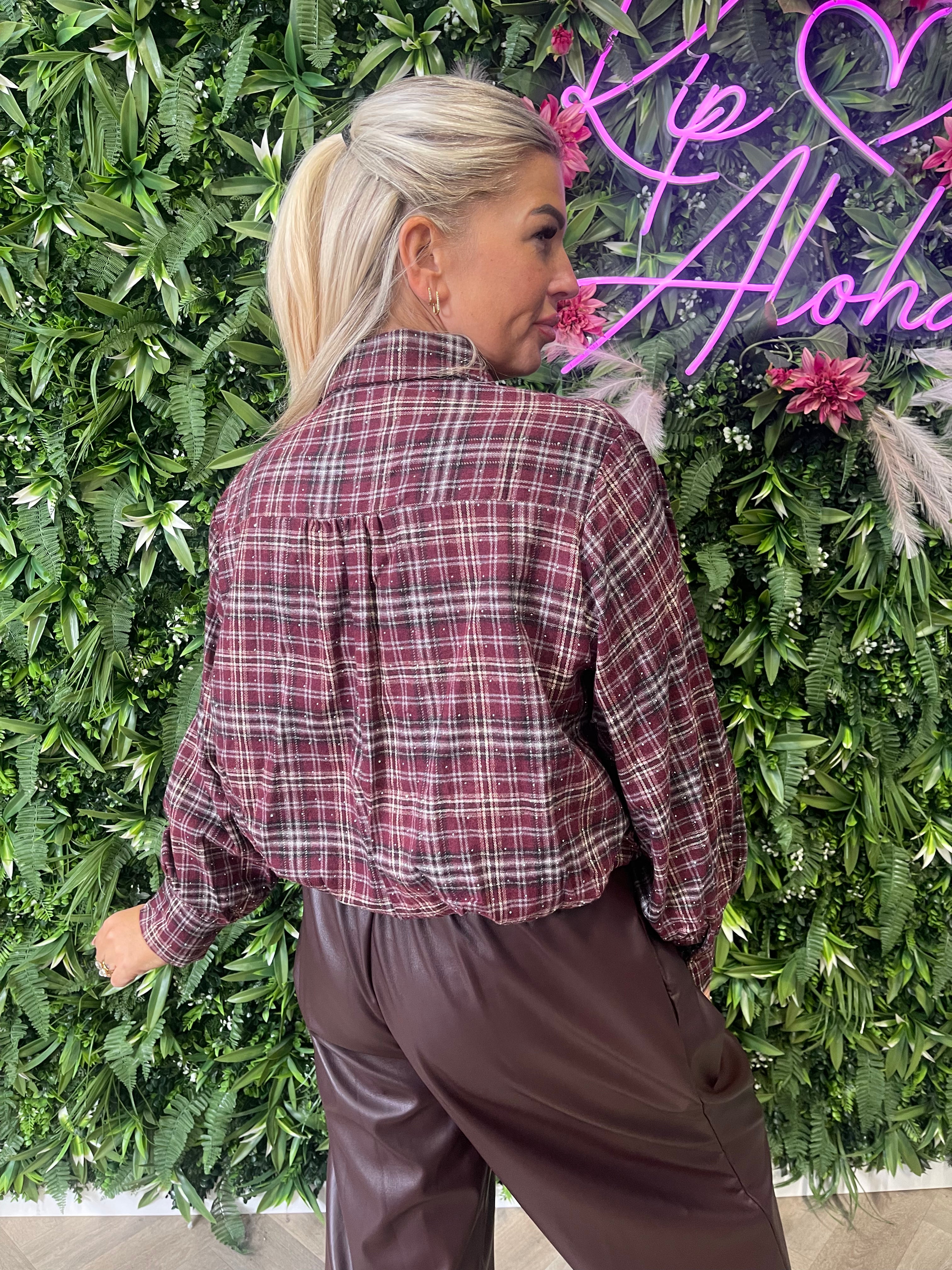 Houthakker cropped blouse met strass bordeaux