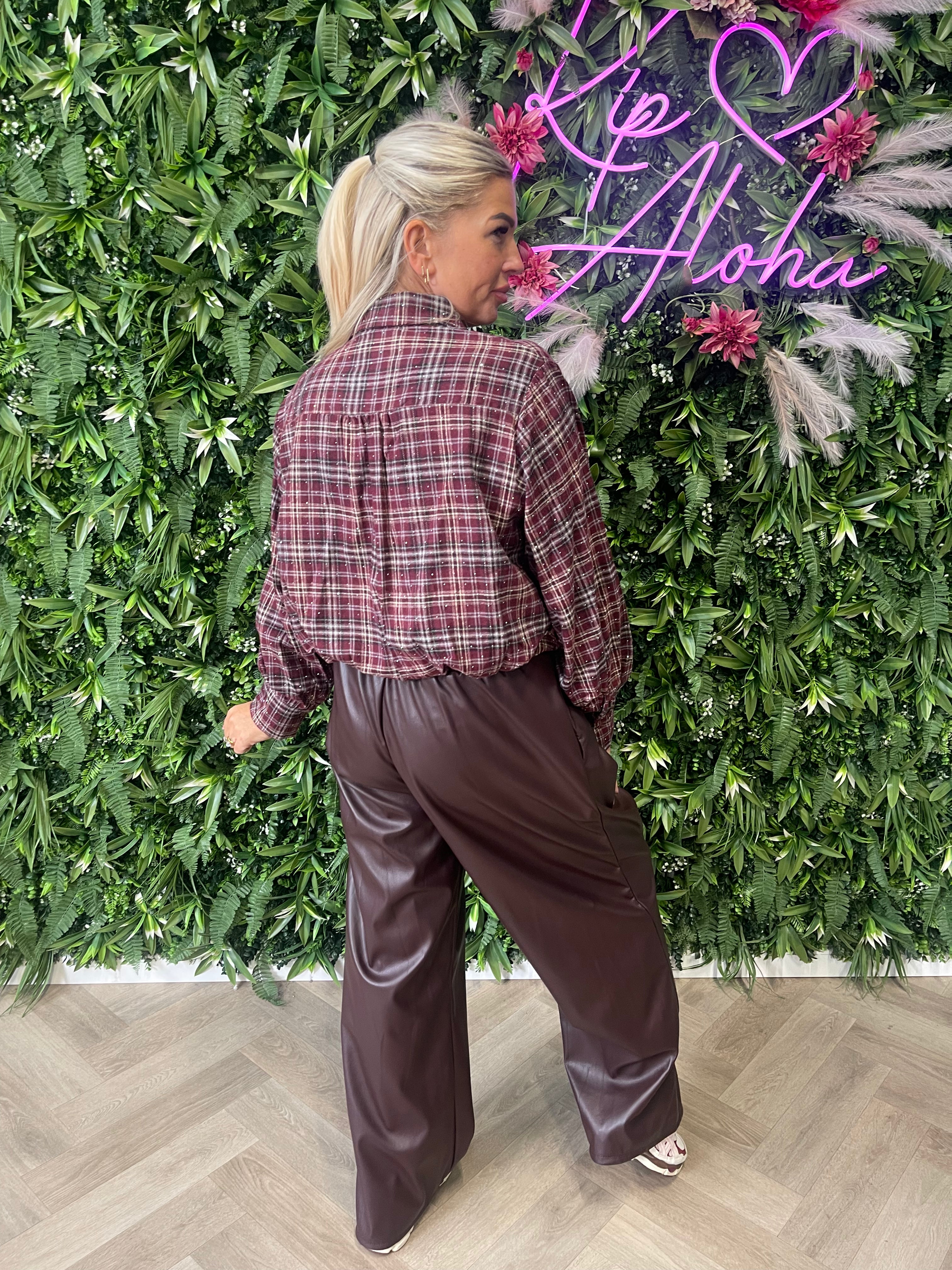Houthakker cropped blouse met strass bordeaux