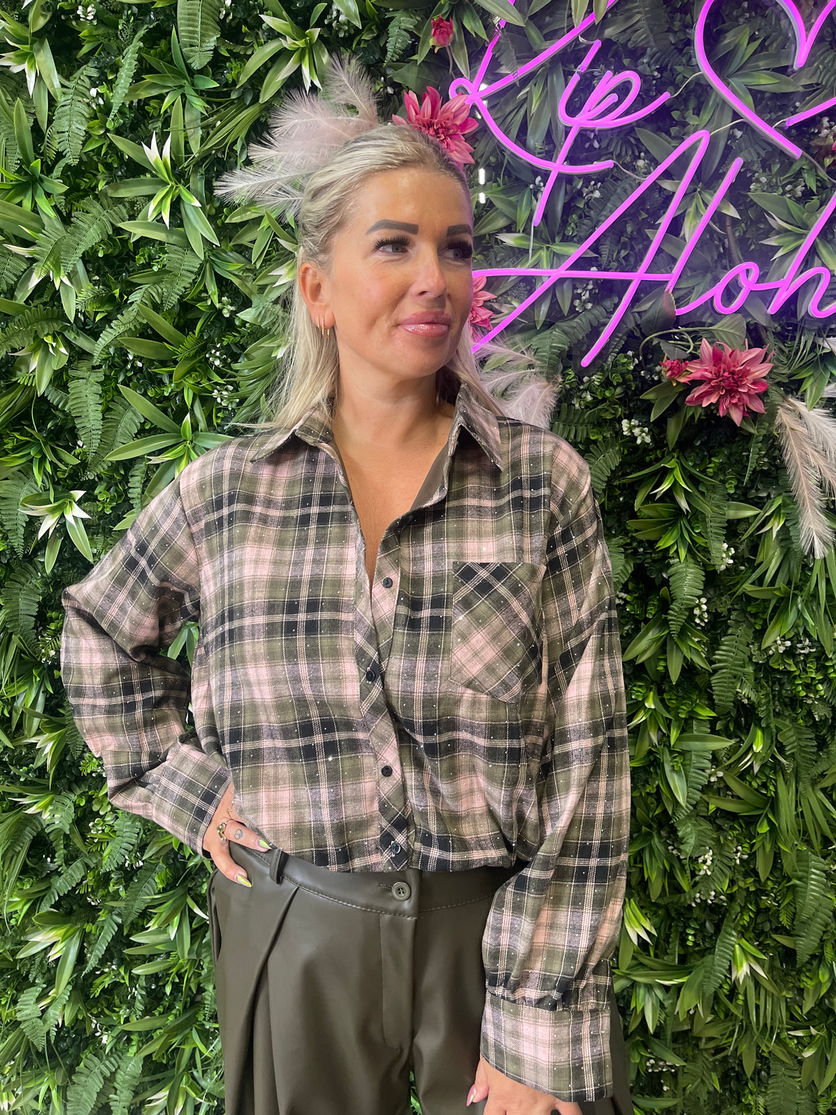 Houthakker cropped blouse met strass lichtroze