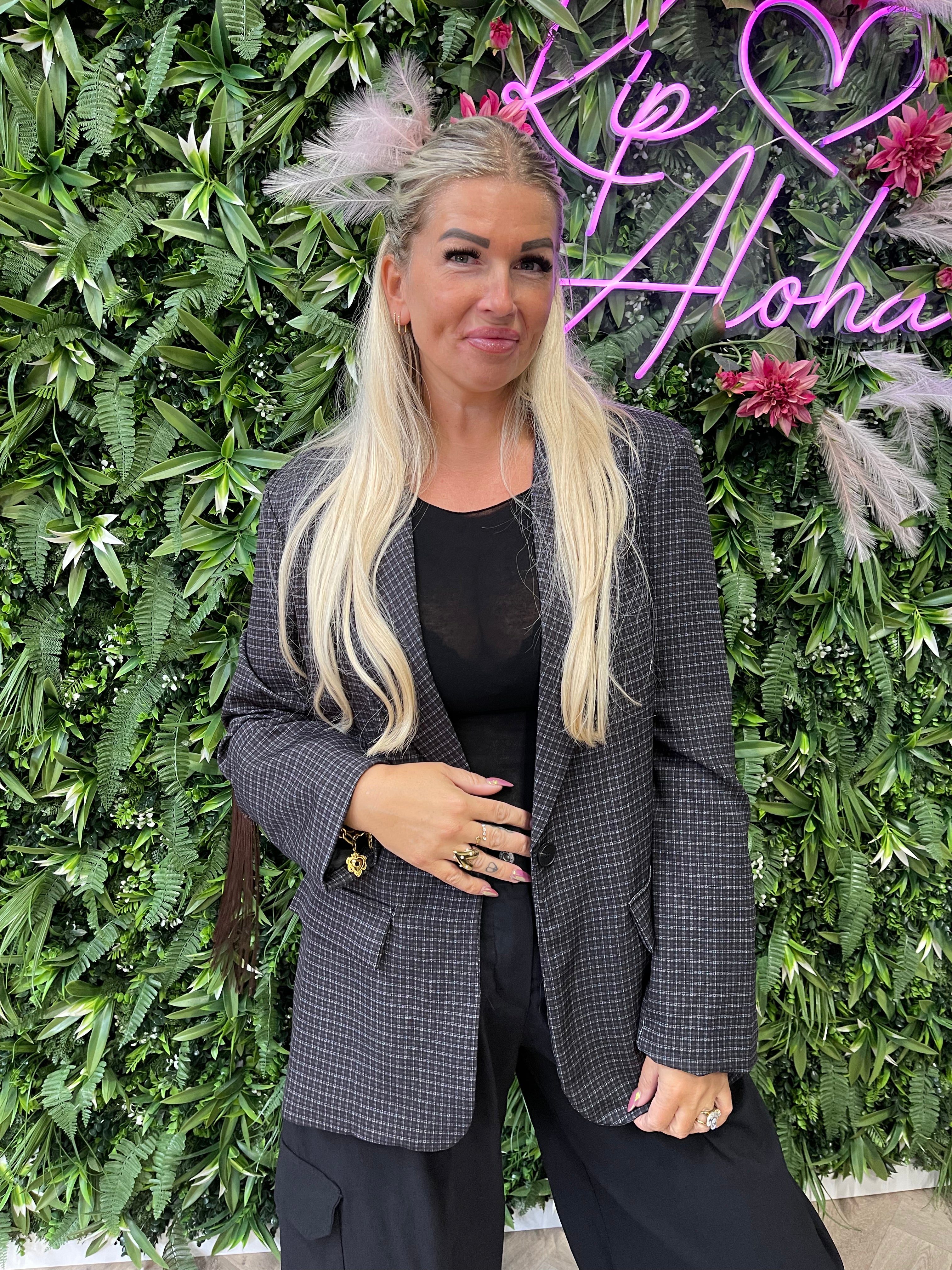 Blazer ruit franjes donkerbruin