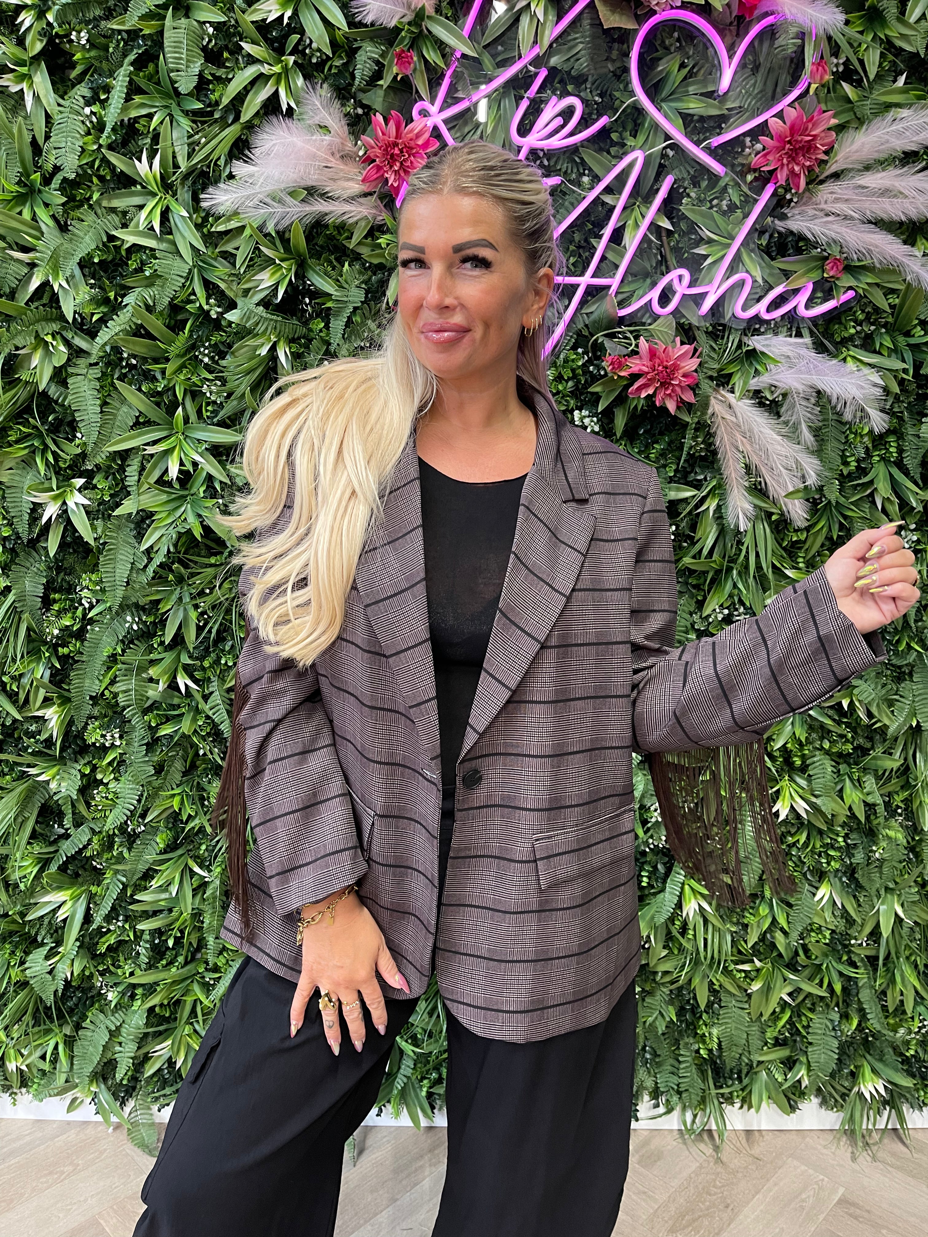 Blazer ruit franjes bruin