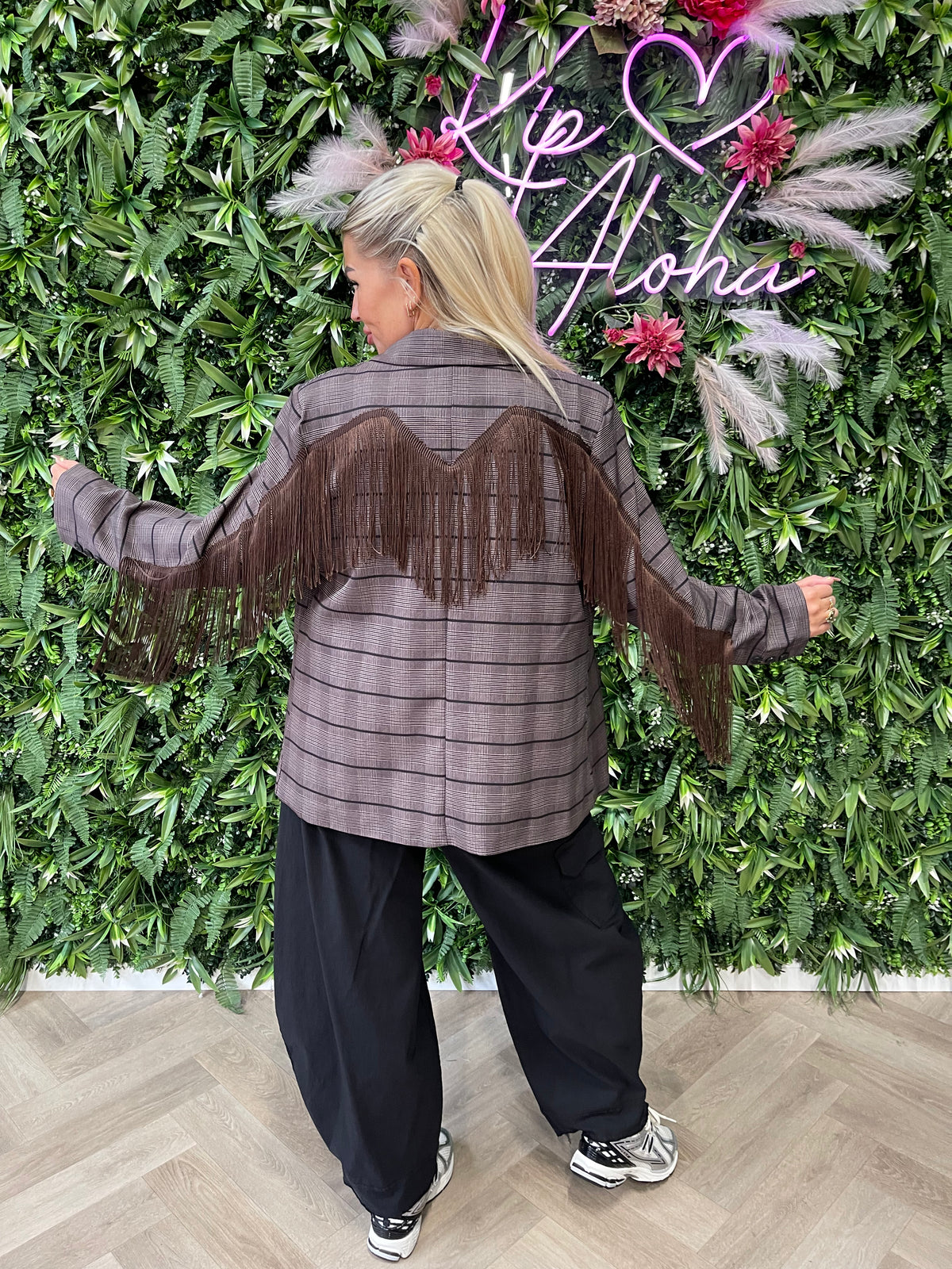 Blazer ruit franjes bruin