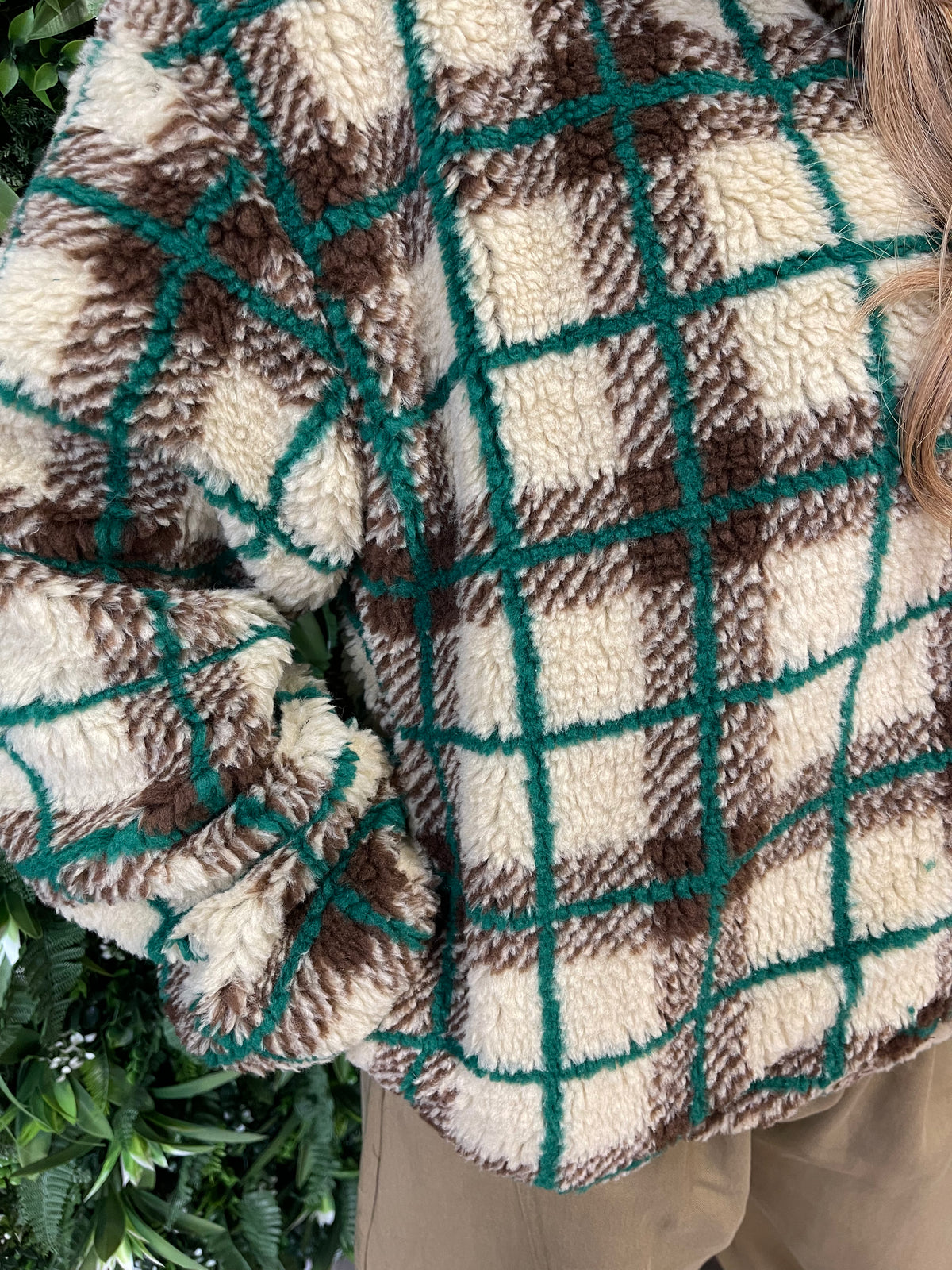 Teddy ruit jasje beige