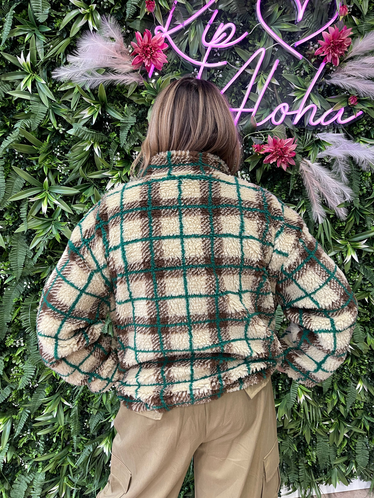 Teddy ruit jasje beige