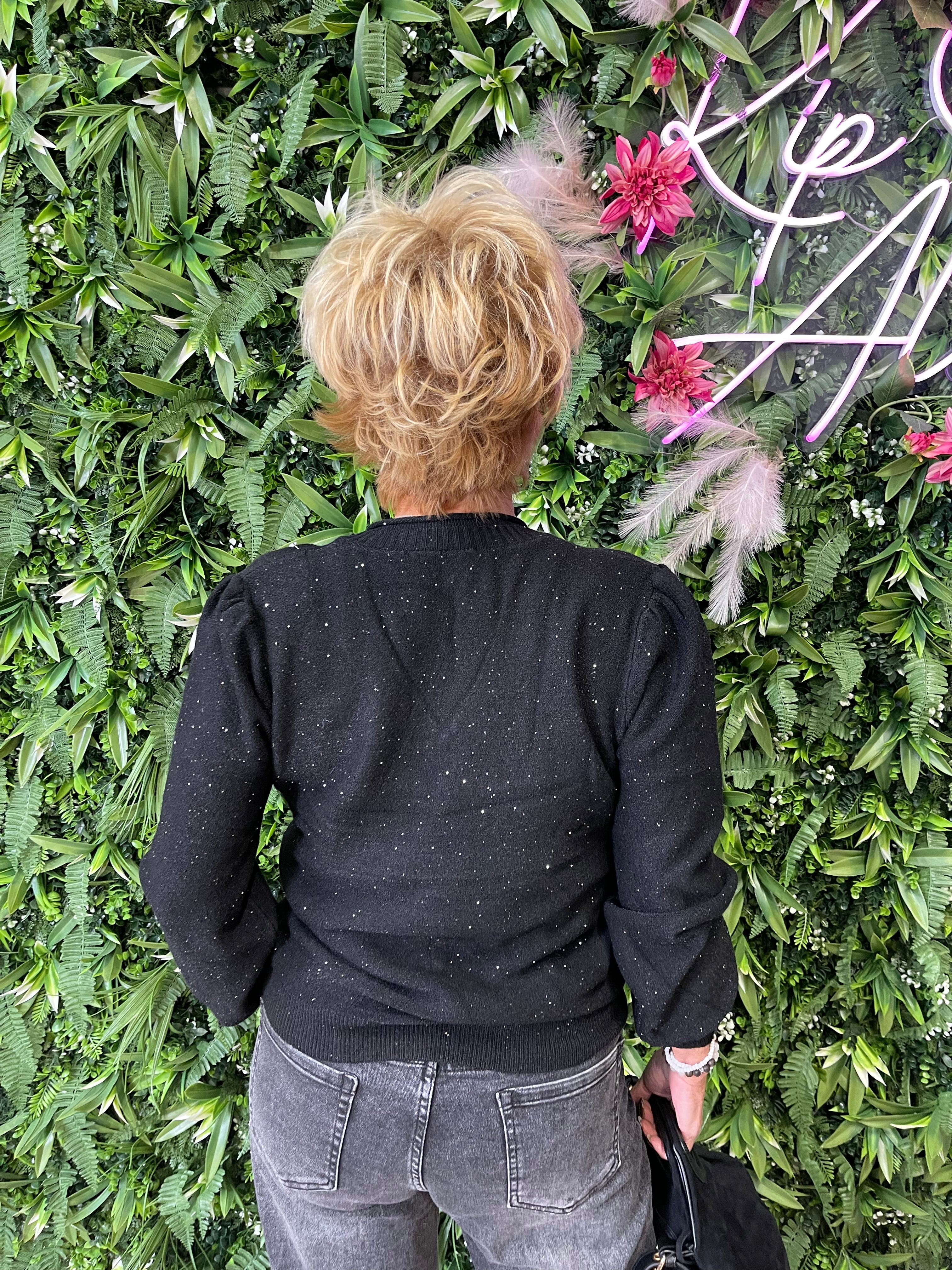 Trui v-hals met glitters zwart
