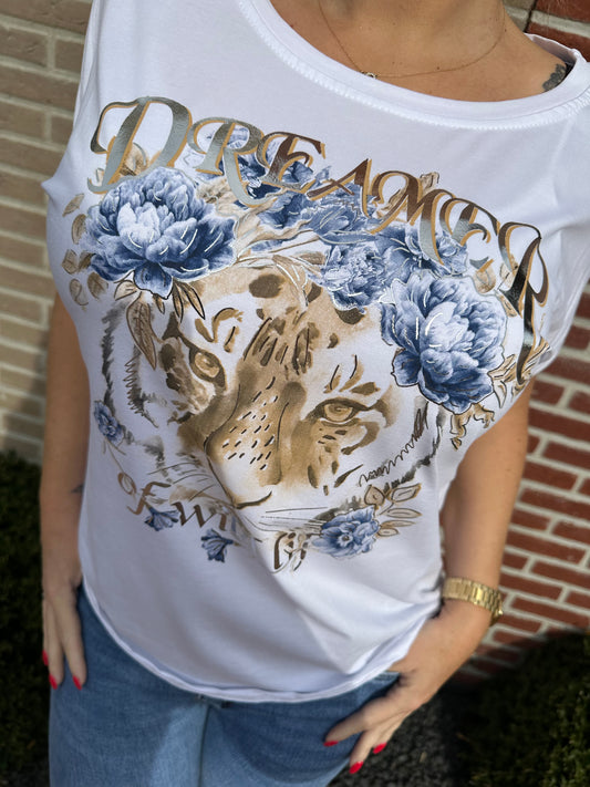 T-shirt met print dreamer of wild life blauw
