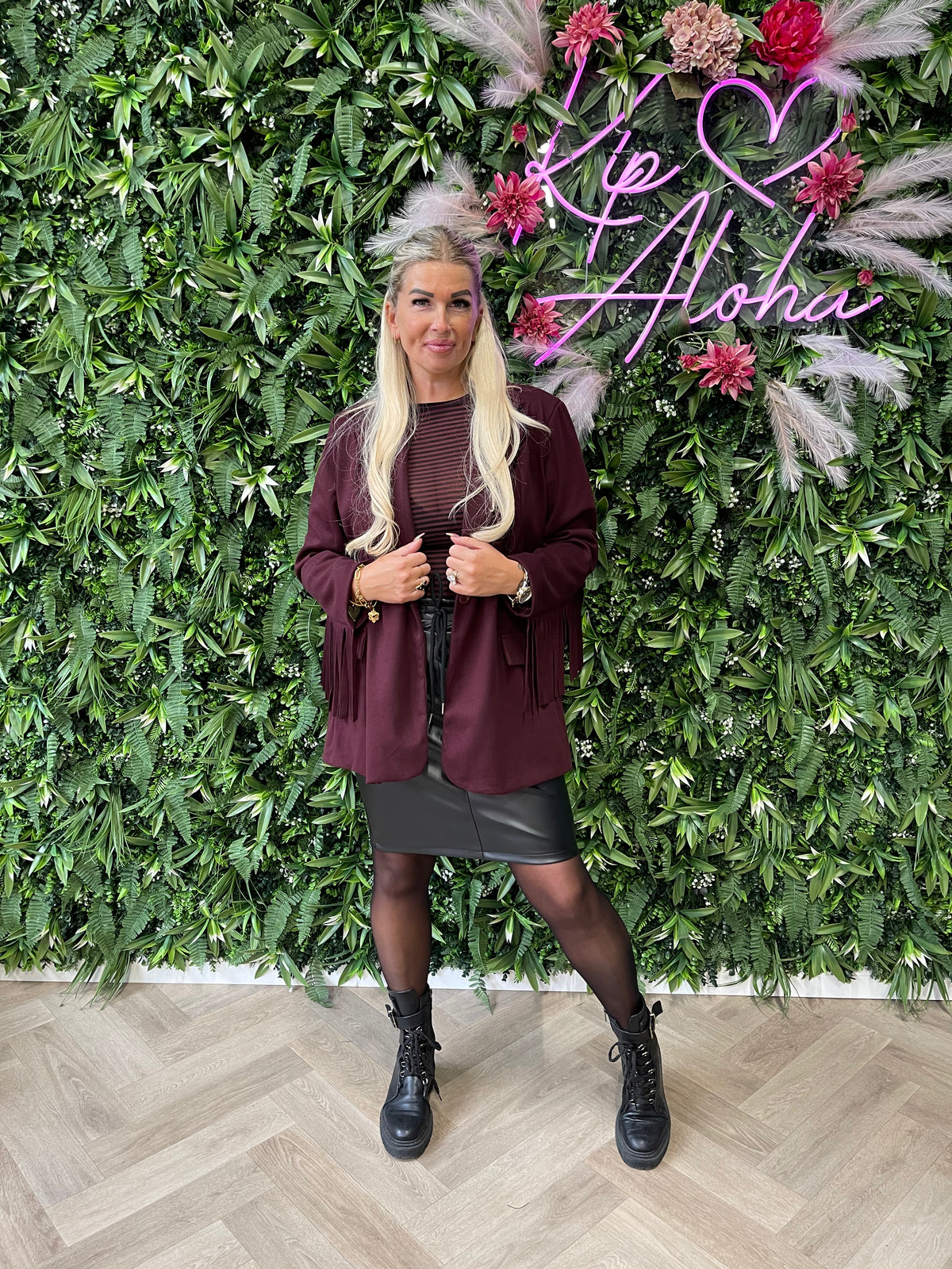 Blazer franjes uni aubergine