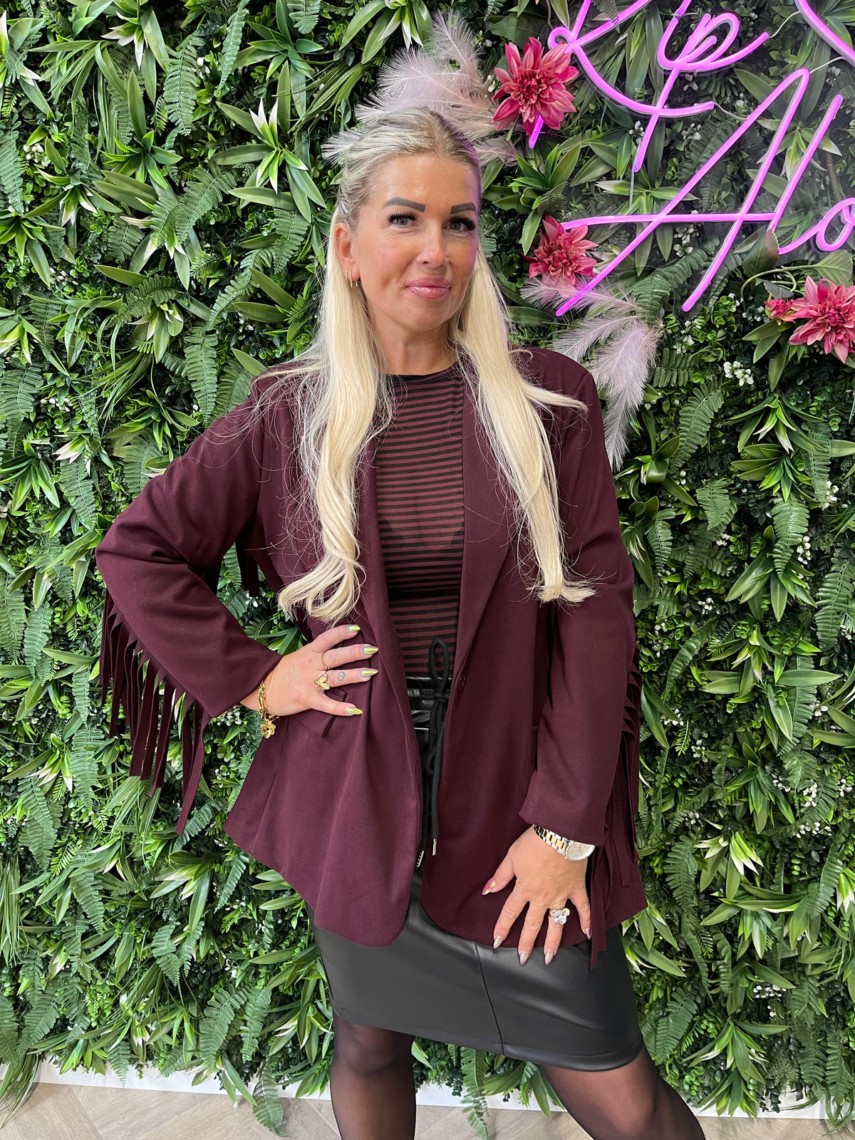 Blazer franjes uni aubergine