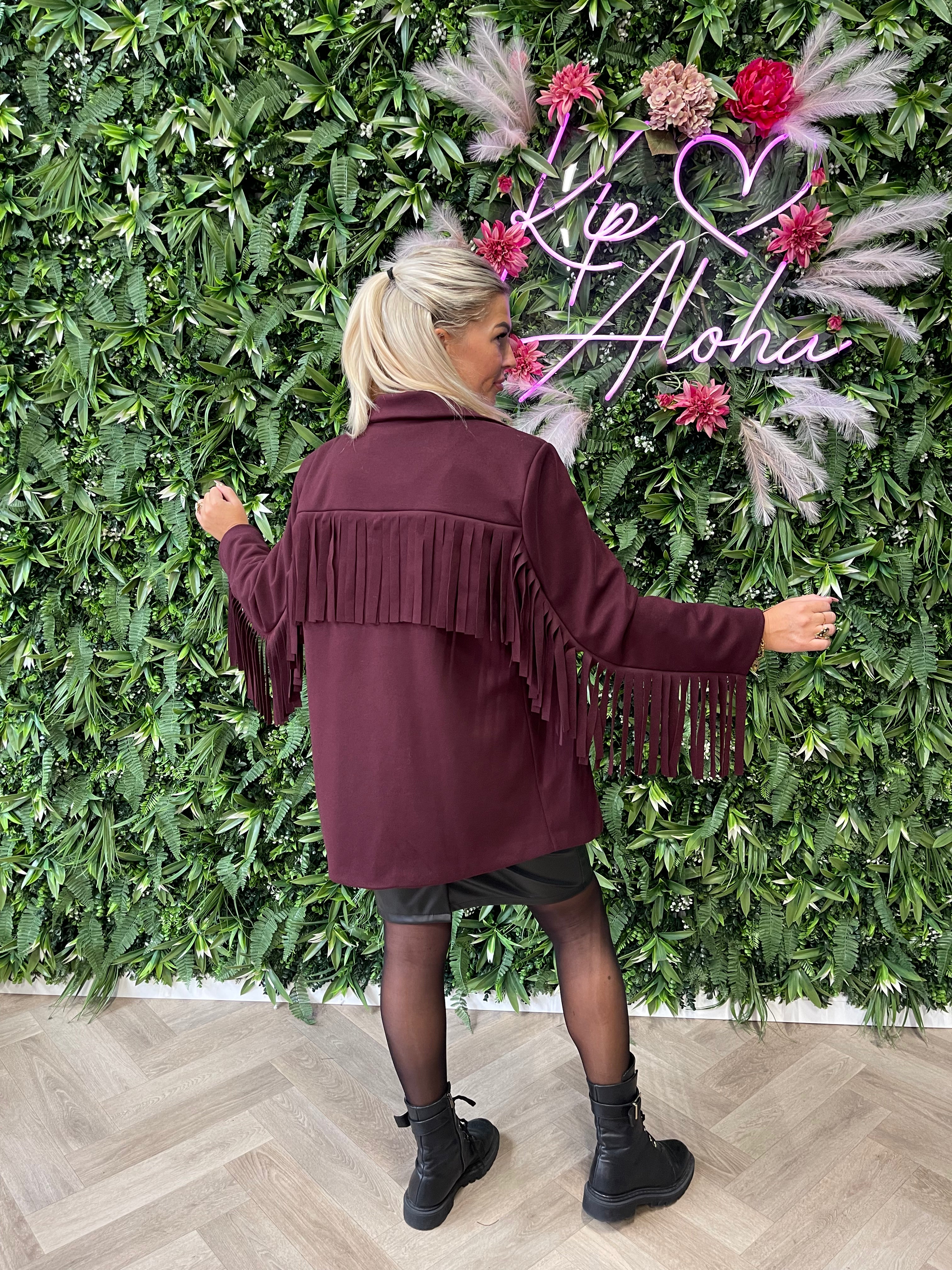 Blazer franjes uni aubergine