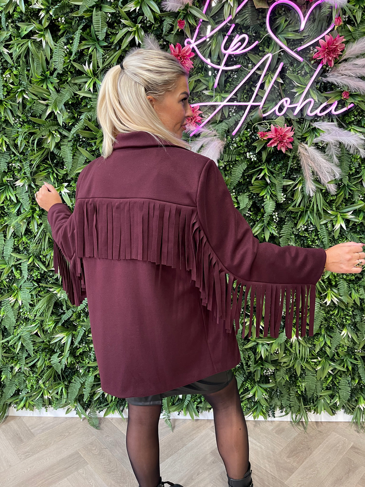 Blazer franjes uni aubergine