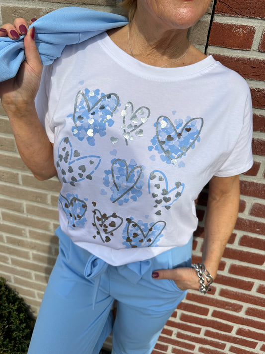 T-shirt met print hart met mini hartjes blauw